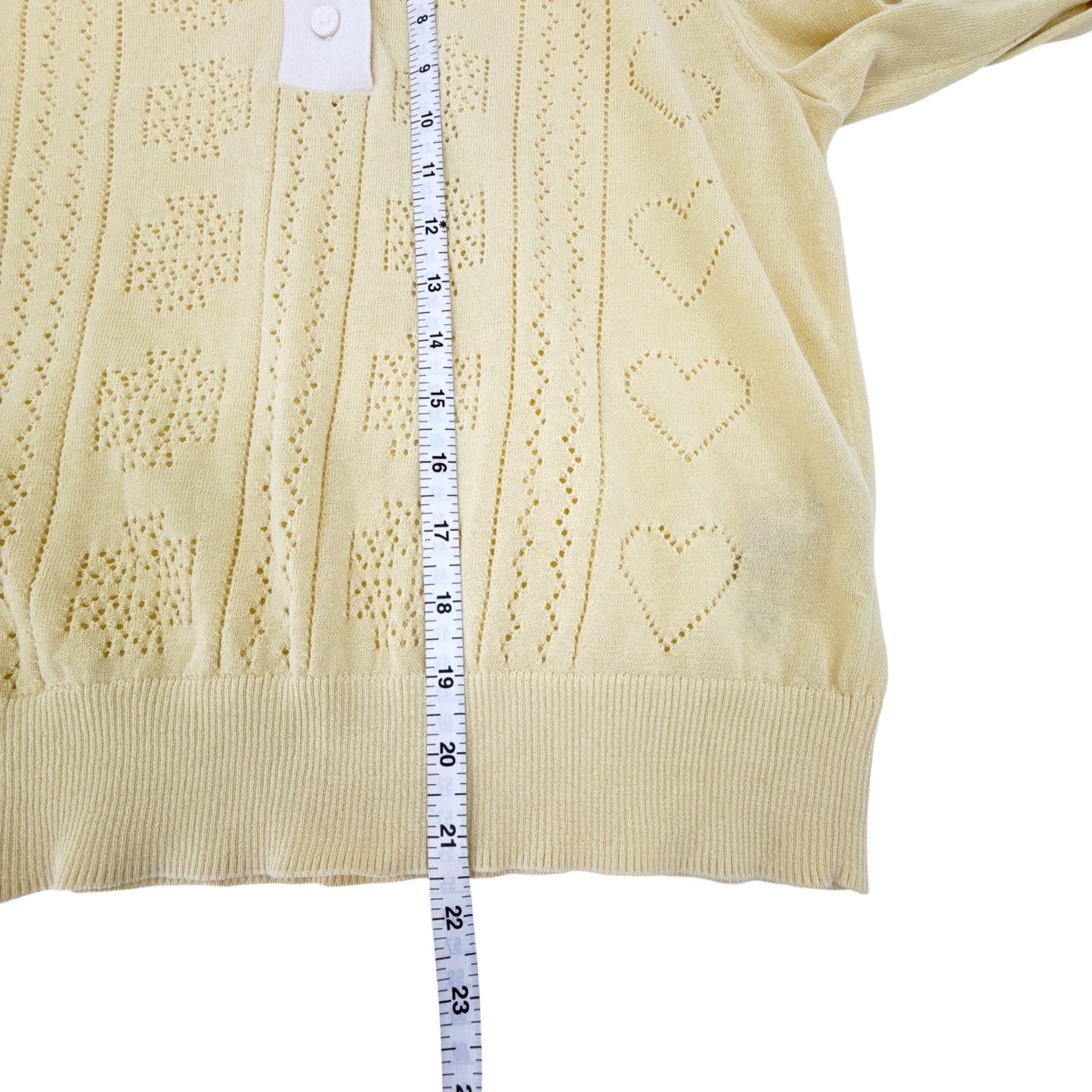 TORY BURCH Heart Pointelle Wool Collar Sweater in Sweet Butter L