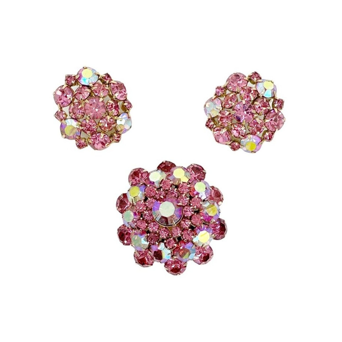 BROOCH VINTAGE Rhinestone Brooch & Clip-on Earring Set