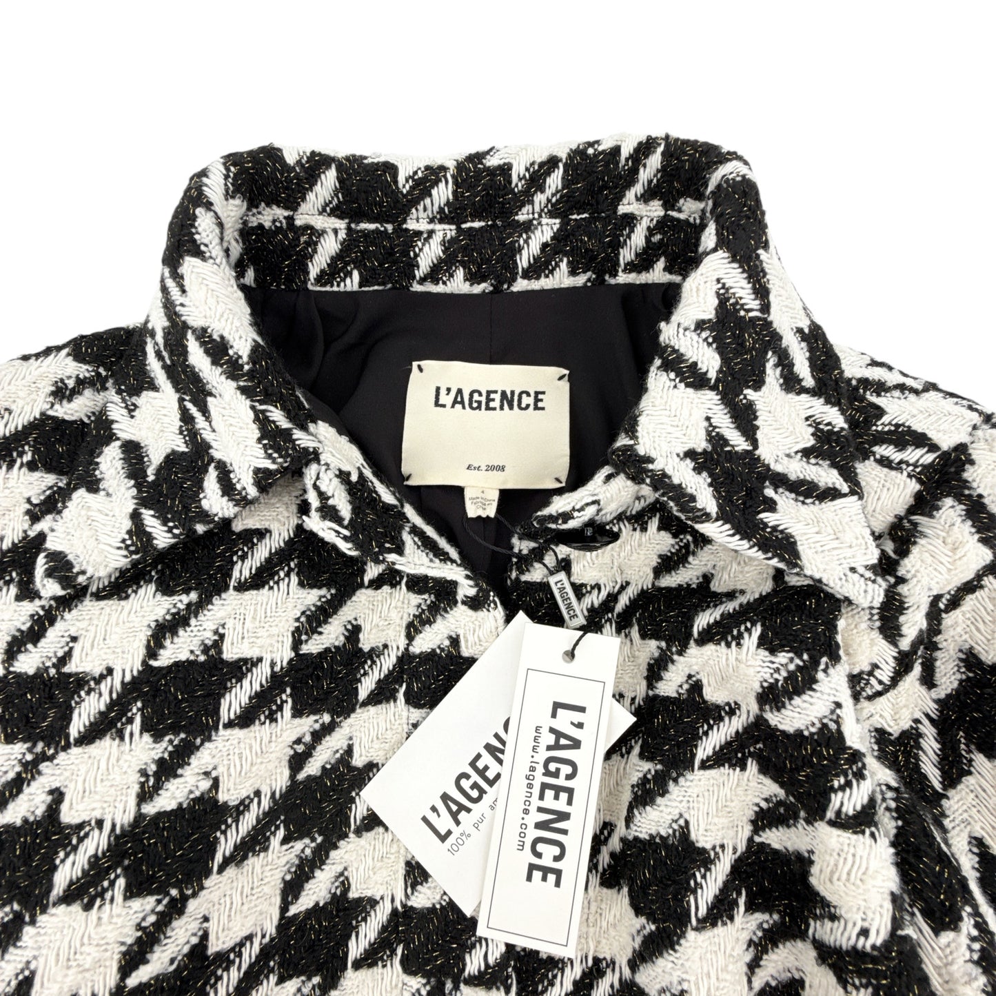 L'AGENCE Bridges Crop Jacket in Ecru Black & Gold Houndstooth 4|S