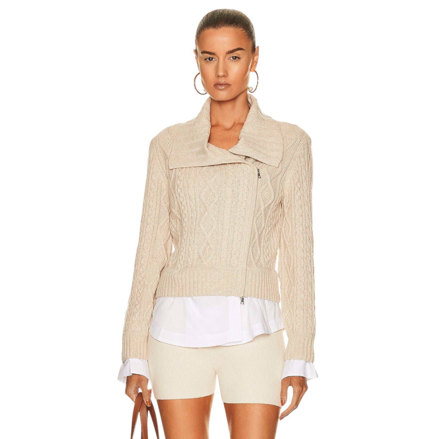 JONATHAN SIMKHAI Davina Patchwork Cardigan Jacket in Bone Multi M