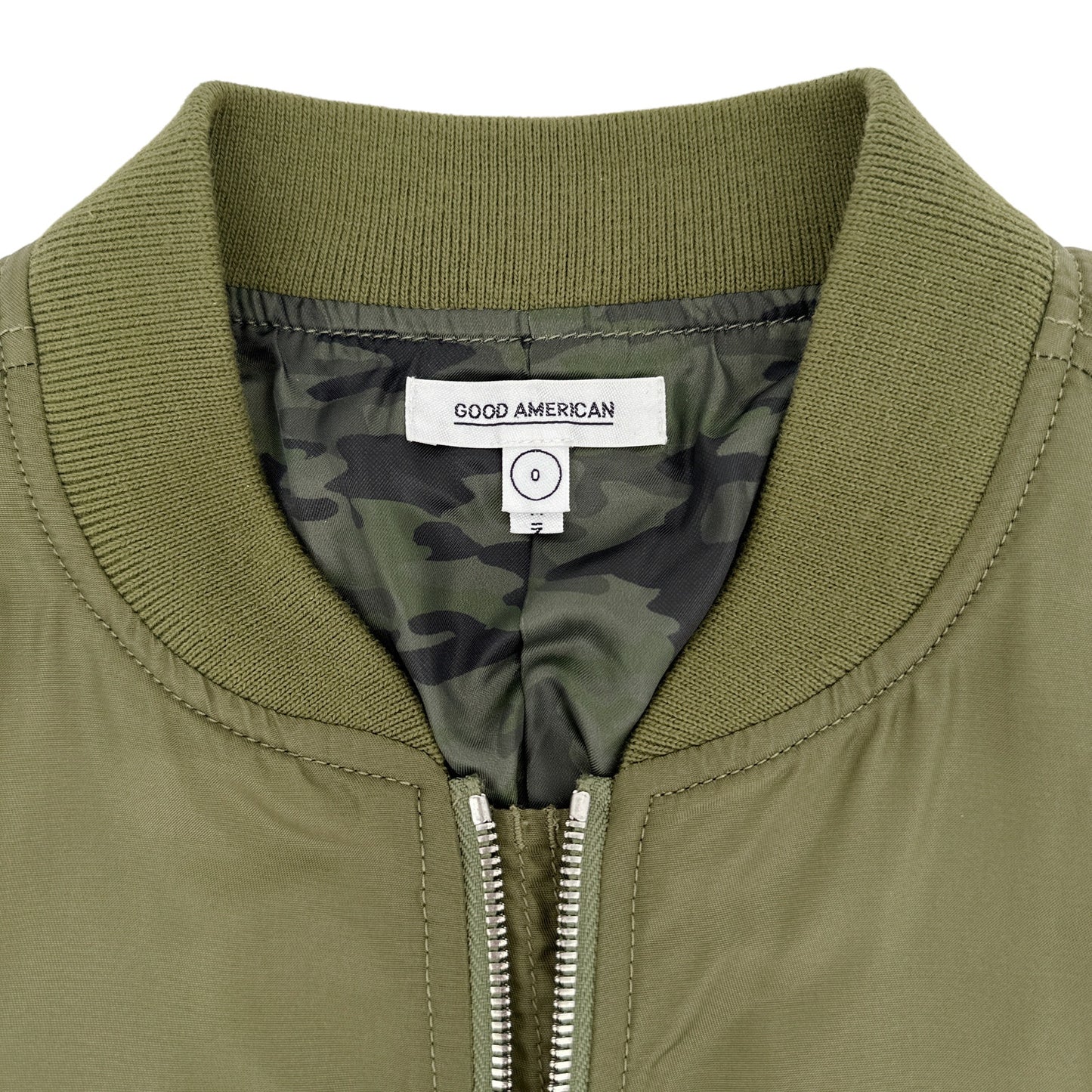 GOOD AMERICAN Bomber Jacket in Green Satin XS