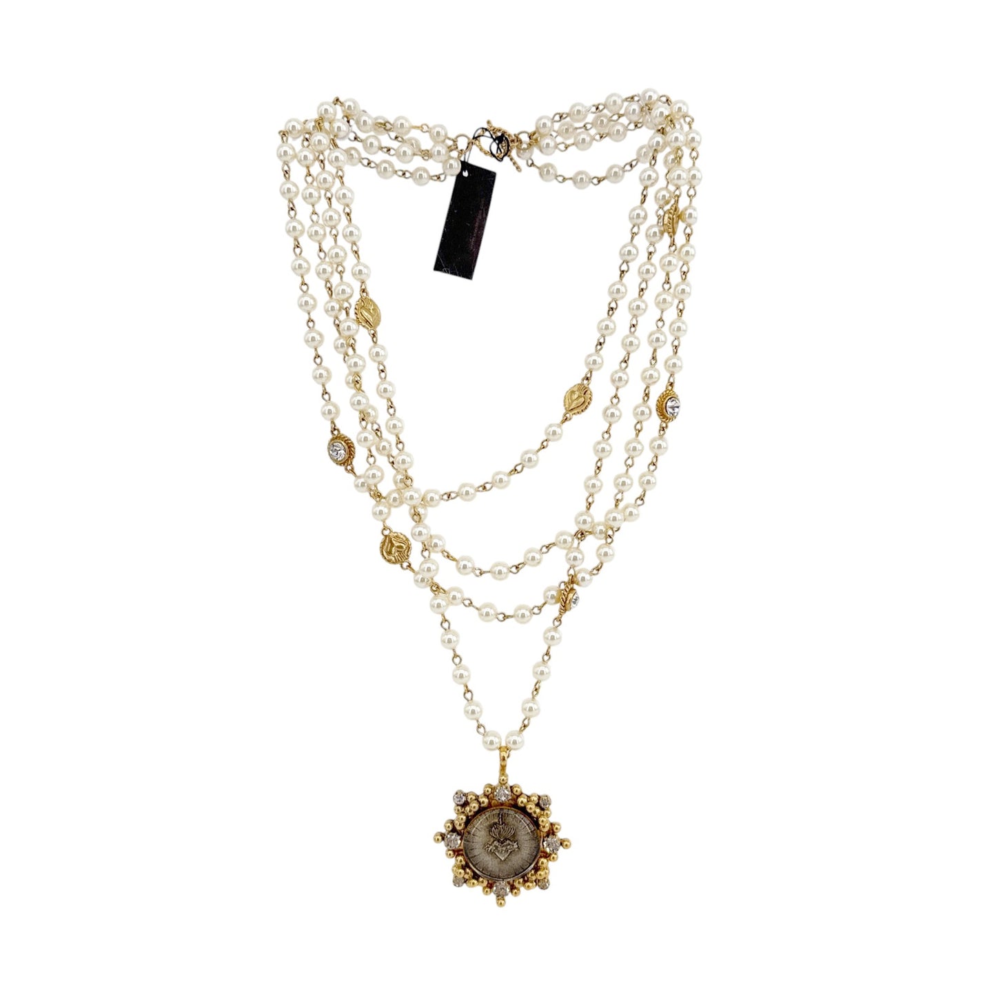 VIRGINS SAINTS & ANGELS VSA Magdalena Pearl with Cloister Sacred Heart Medallion