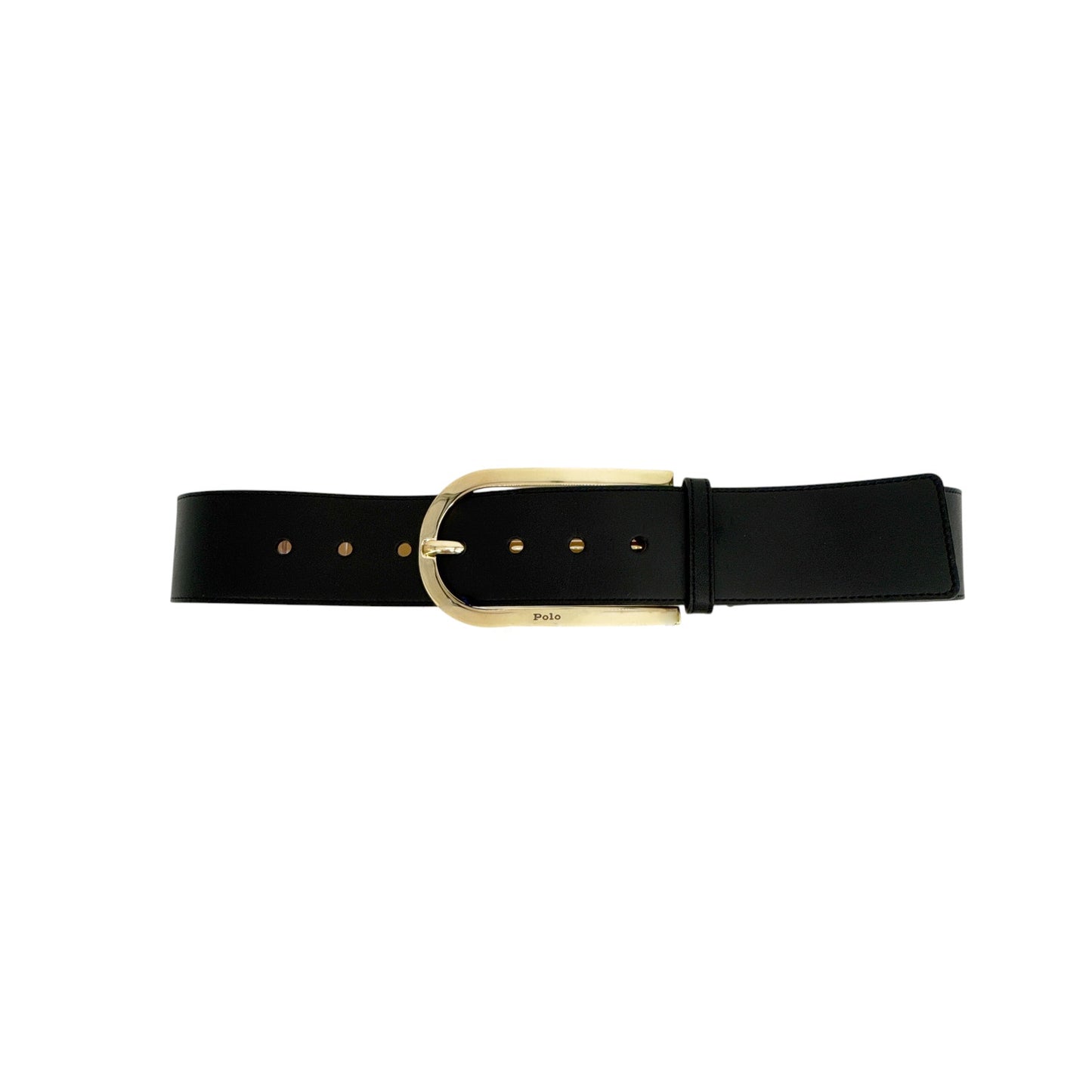 POLO RALPH LAUREN Elongated-Buckle Leather Belt in Black & Gold S