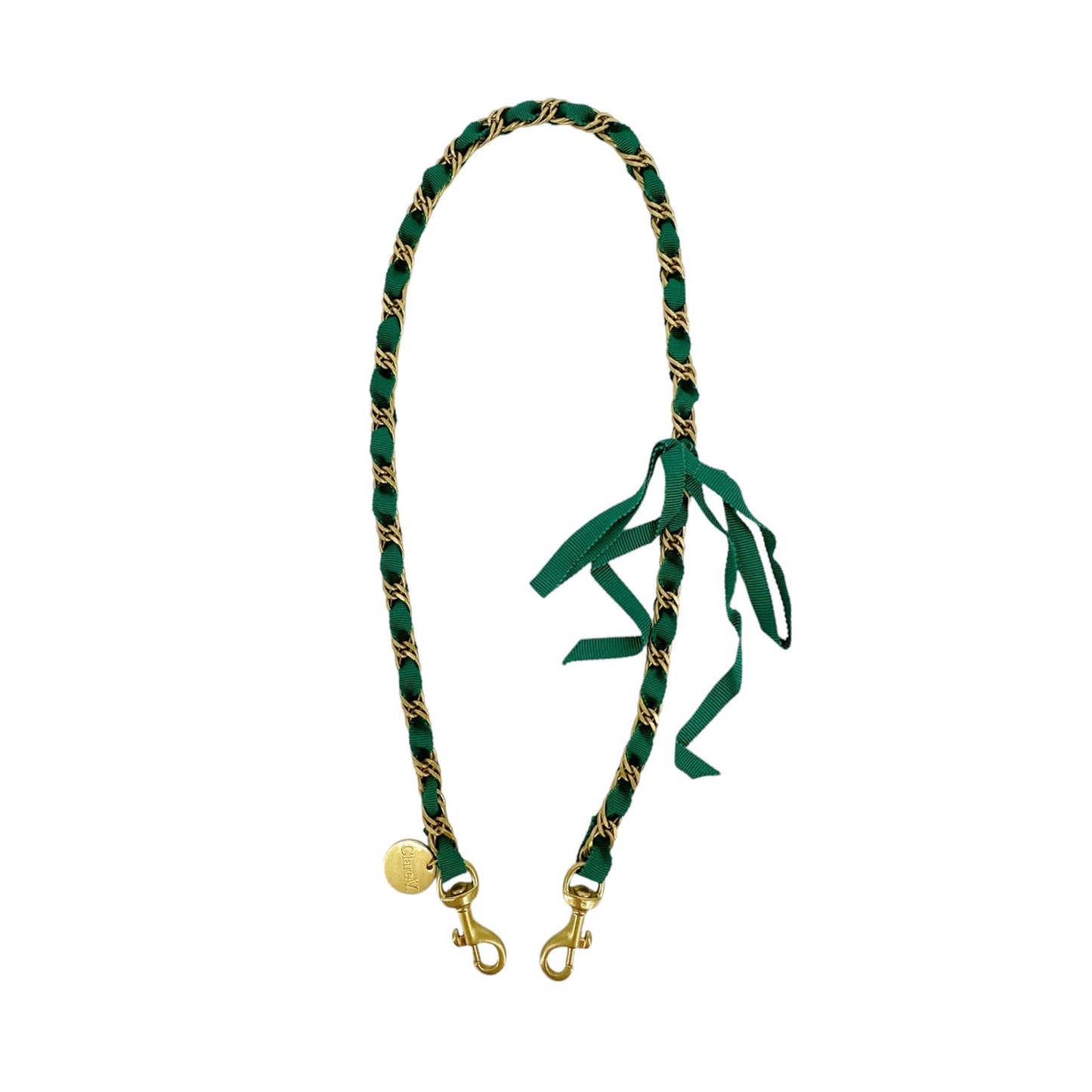 CLARE V. Shoulder Strap in Fern Grosgrain Chain
