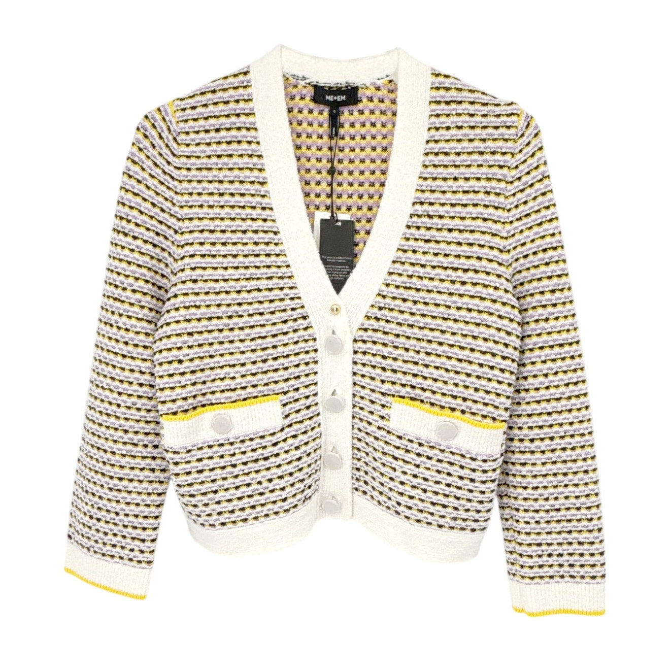ME+EM Summer Jacquard 3/4 Sleeve Jacket in Cream Multi S