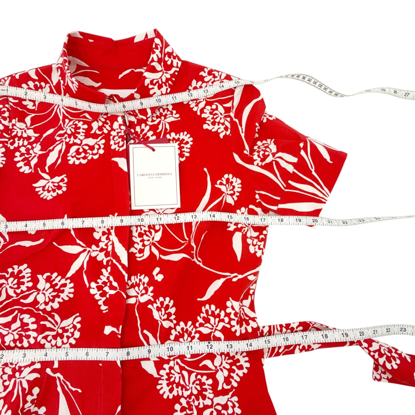 CAROLINA HERRERA Red Printed Short Sleeve Shirtdress in Red 6|M