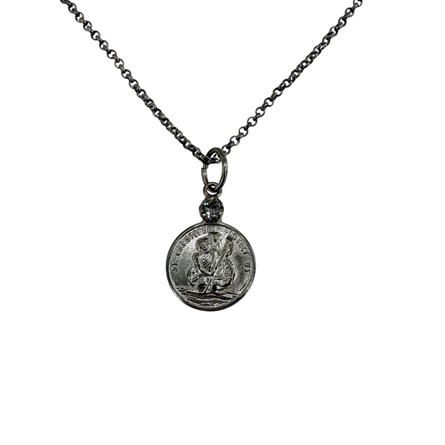 VIRGINS SAINTS & ANGELS VSA Saint Christopher Charm SS Necklace in Gunmetal