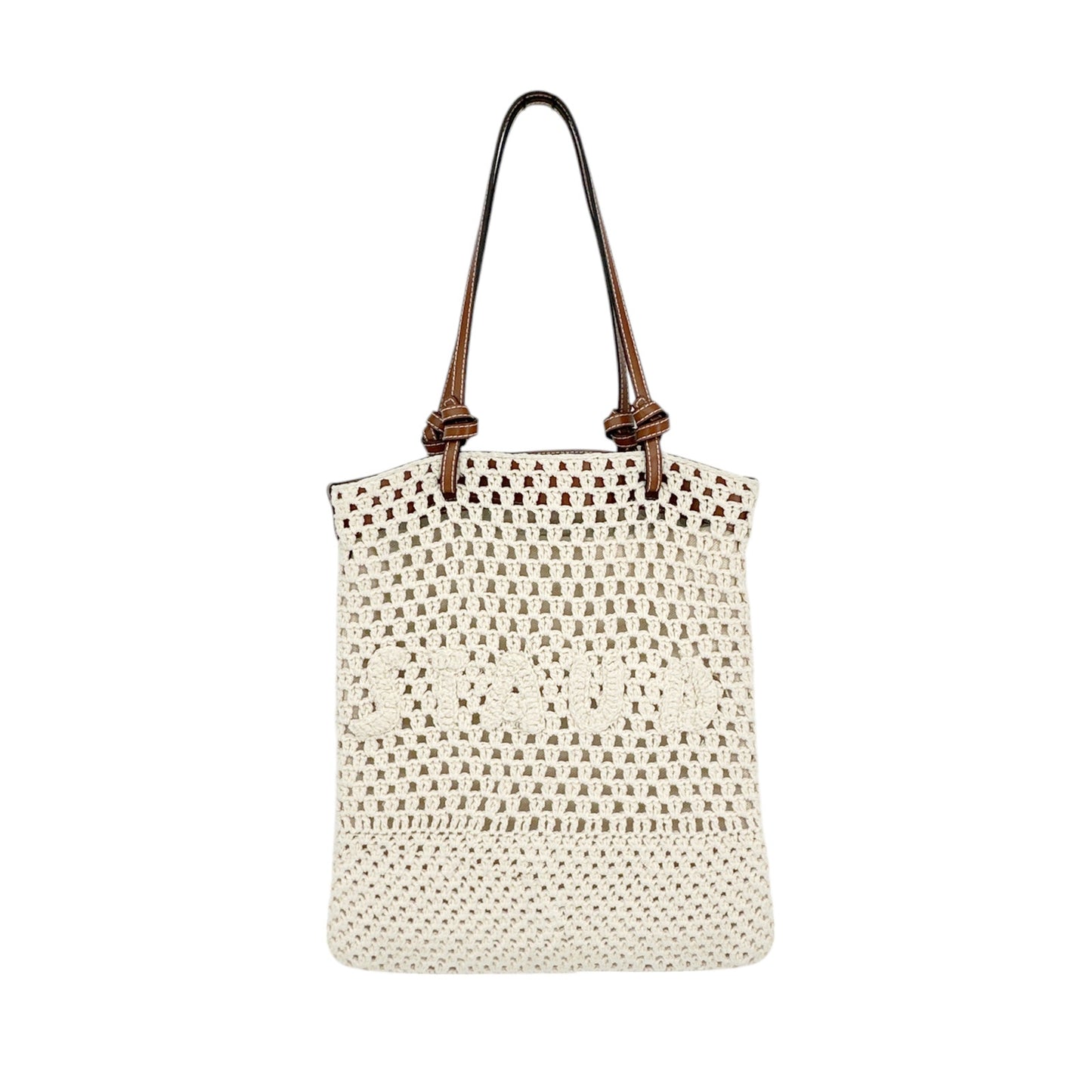STAUD Crocheted Porte Tote Bag in Cream