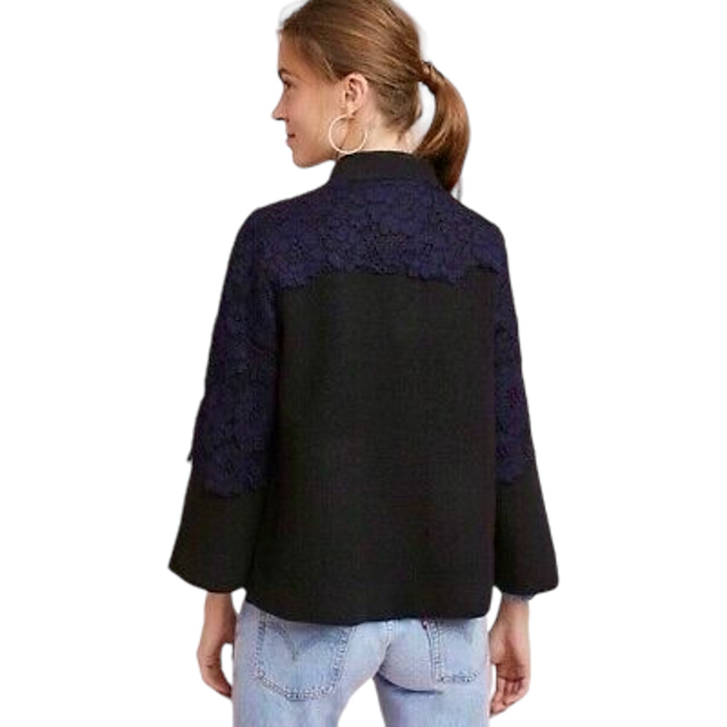 ANTHROPOLOGIE Field Flower Lace Bell Sleeve Sweater Jacket Size XS