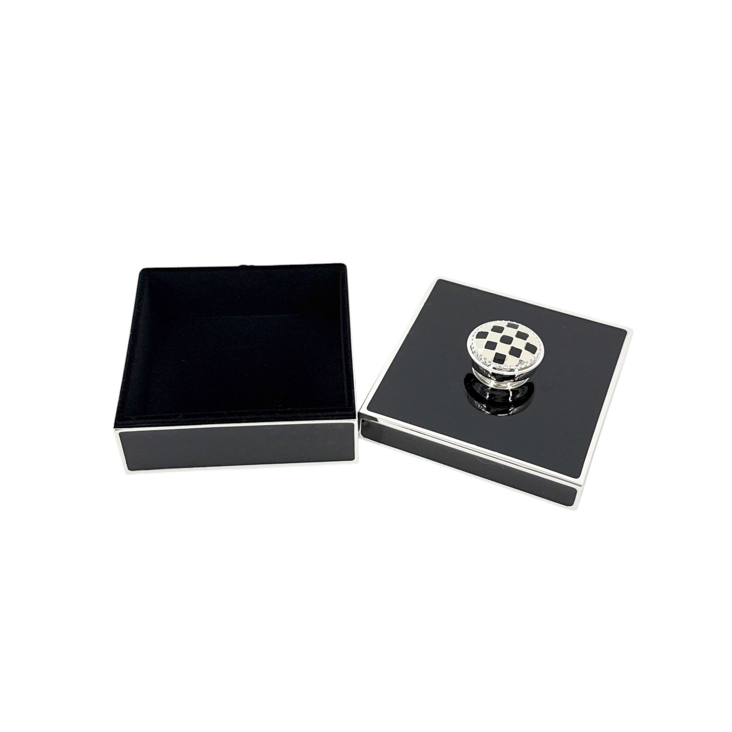 MACKENZIE-CHILDS Black Silver Plated Trinket Box with Check Knob