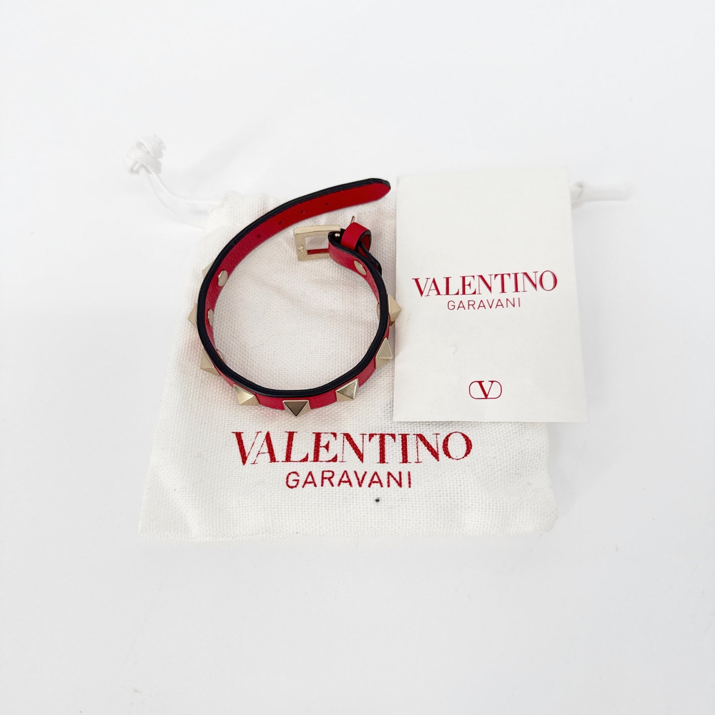 VALENTINO GARAVINO Rockstud Leather Bracelet in Red