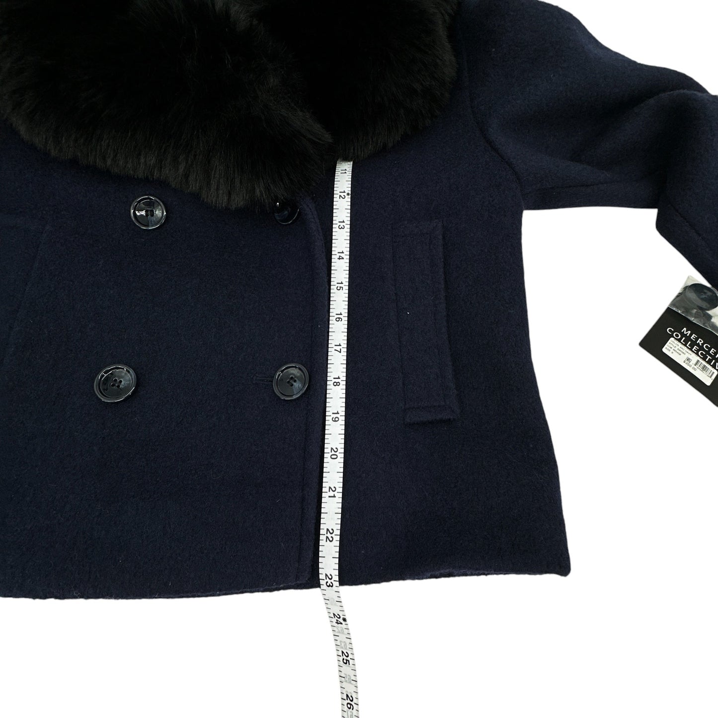MERCER COLLECTIVE Georgia Faux Fur Collar Double-Breasted Peacoat S