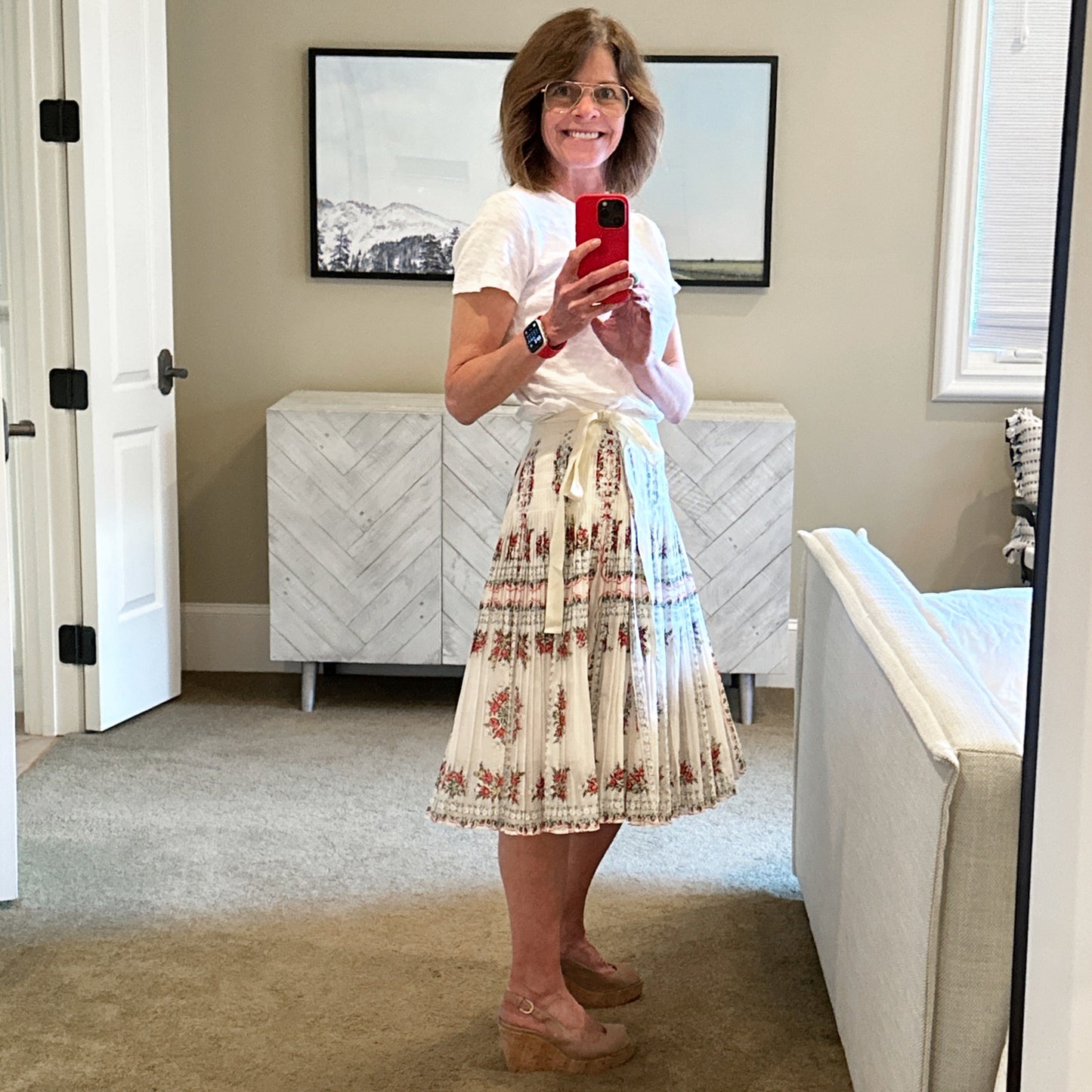 TORY BURCH Pleated Tie Wrap Silk Blend Skirt in Garden Veil 2