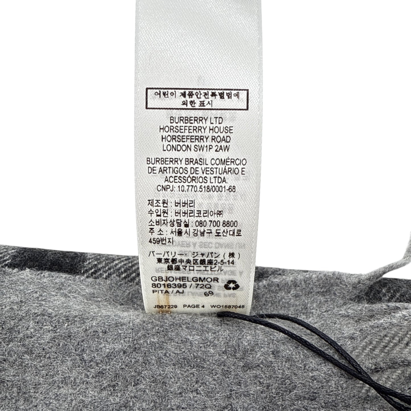 BURBERRY Giant Check Cashmere Scarf in Grey