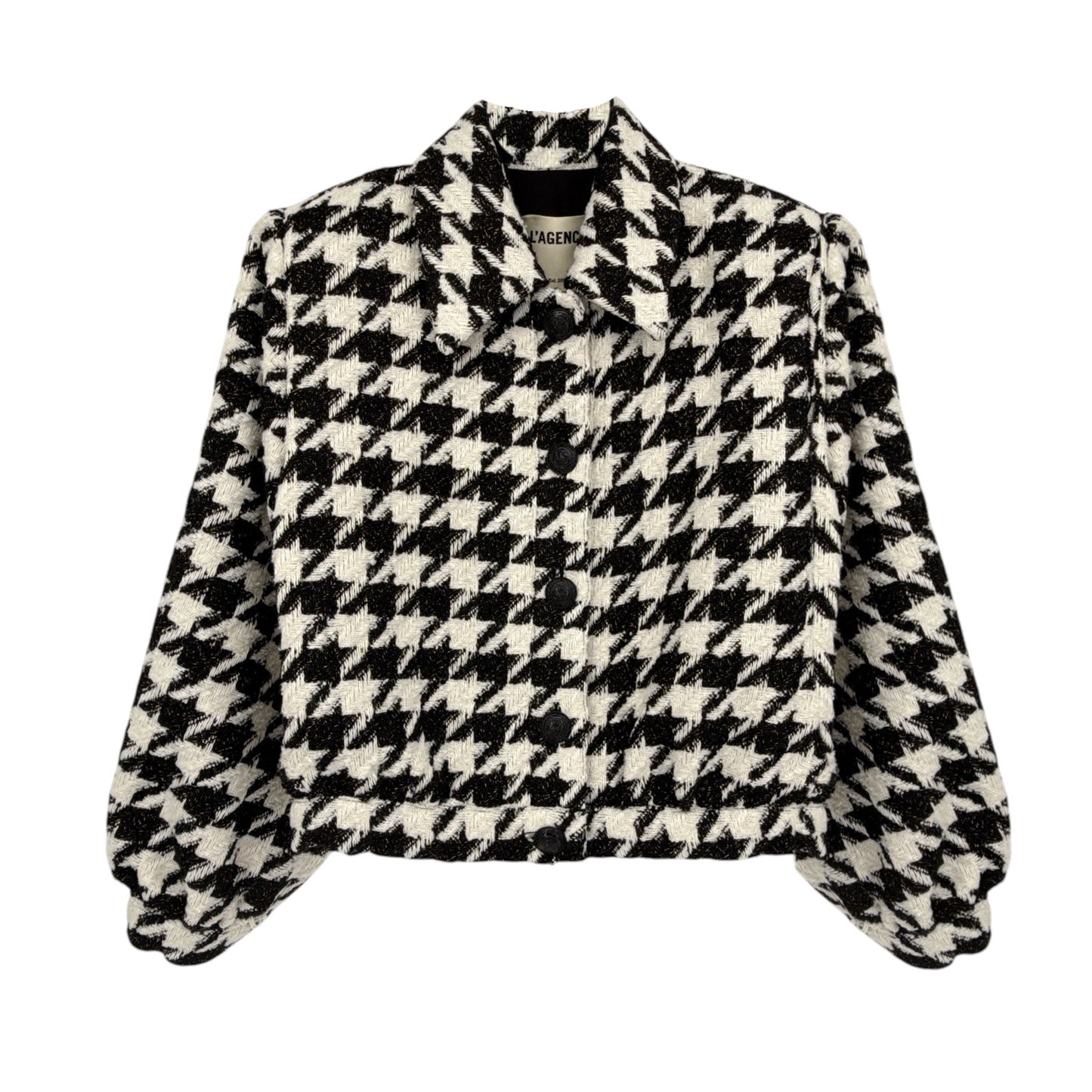 L'AGENCE Bridges Crop Jacket in Ecru Black & Gold Houndstooth 4|S