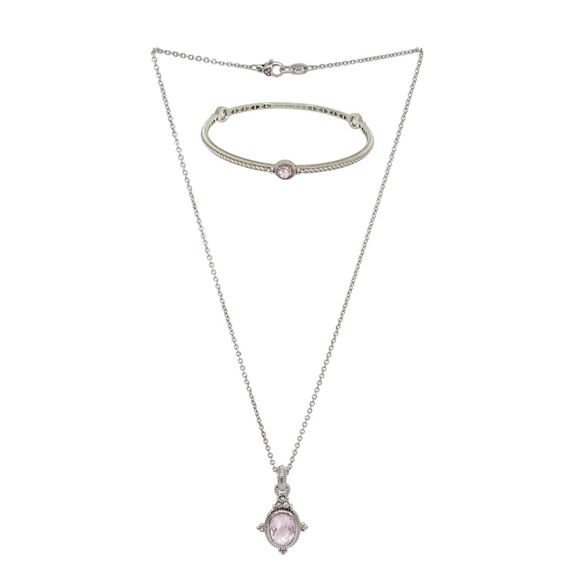 JUDITH RIPKA SS Pendant Necklace & Crystal Station Bracelet