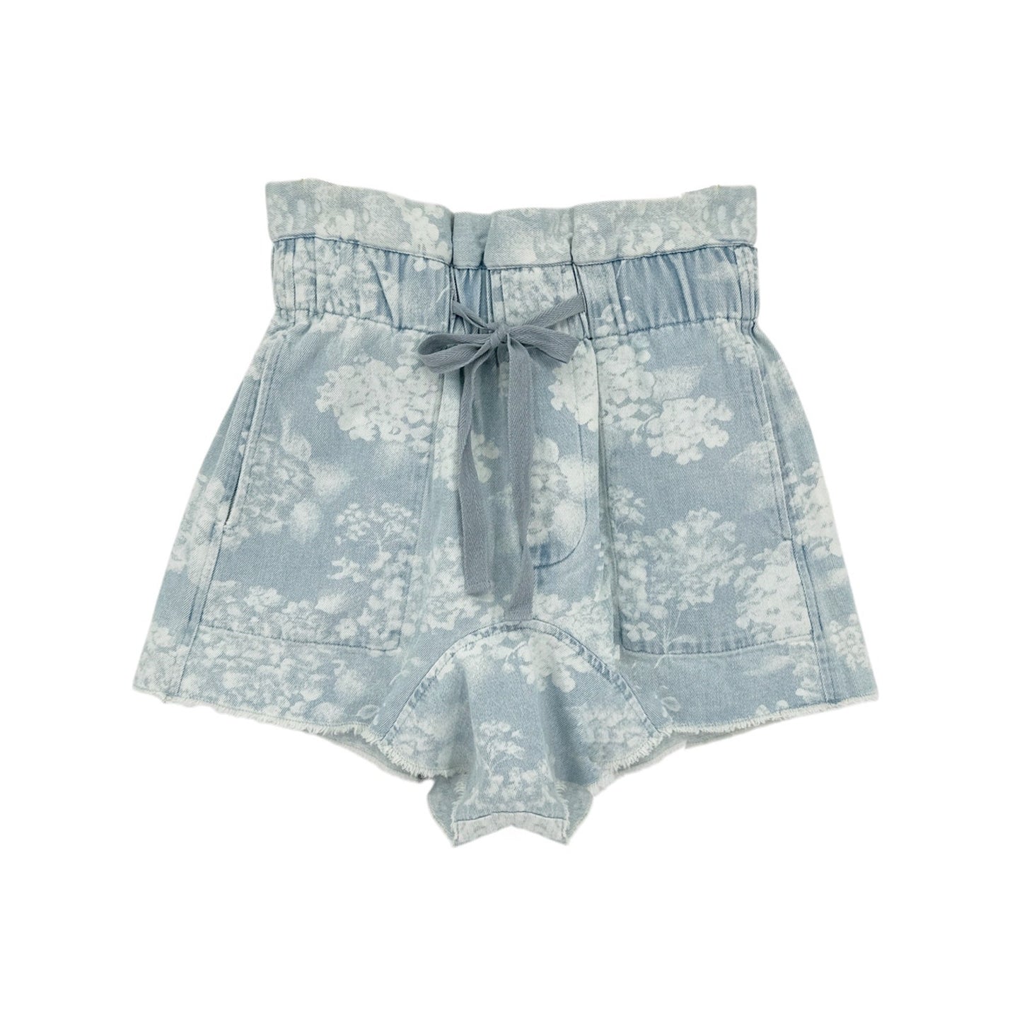 THE GREAT. The Midland Frayed Shorts in Blue Floral 0|XS