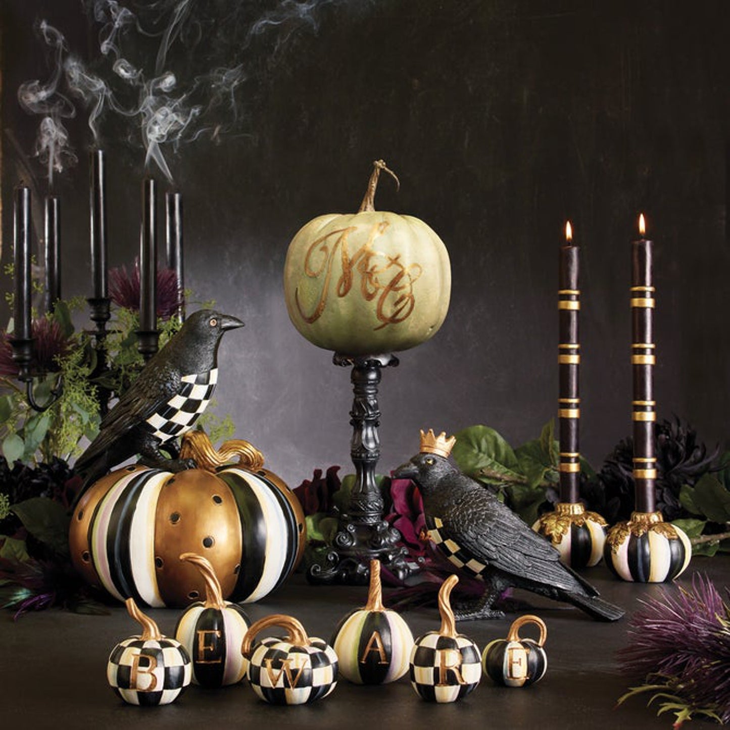 MACKENZIE-CHILDS "BEWARE" Pumpkin Set