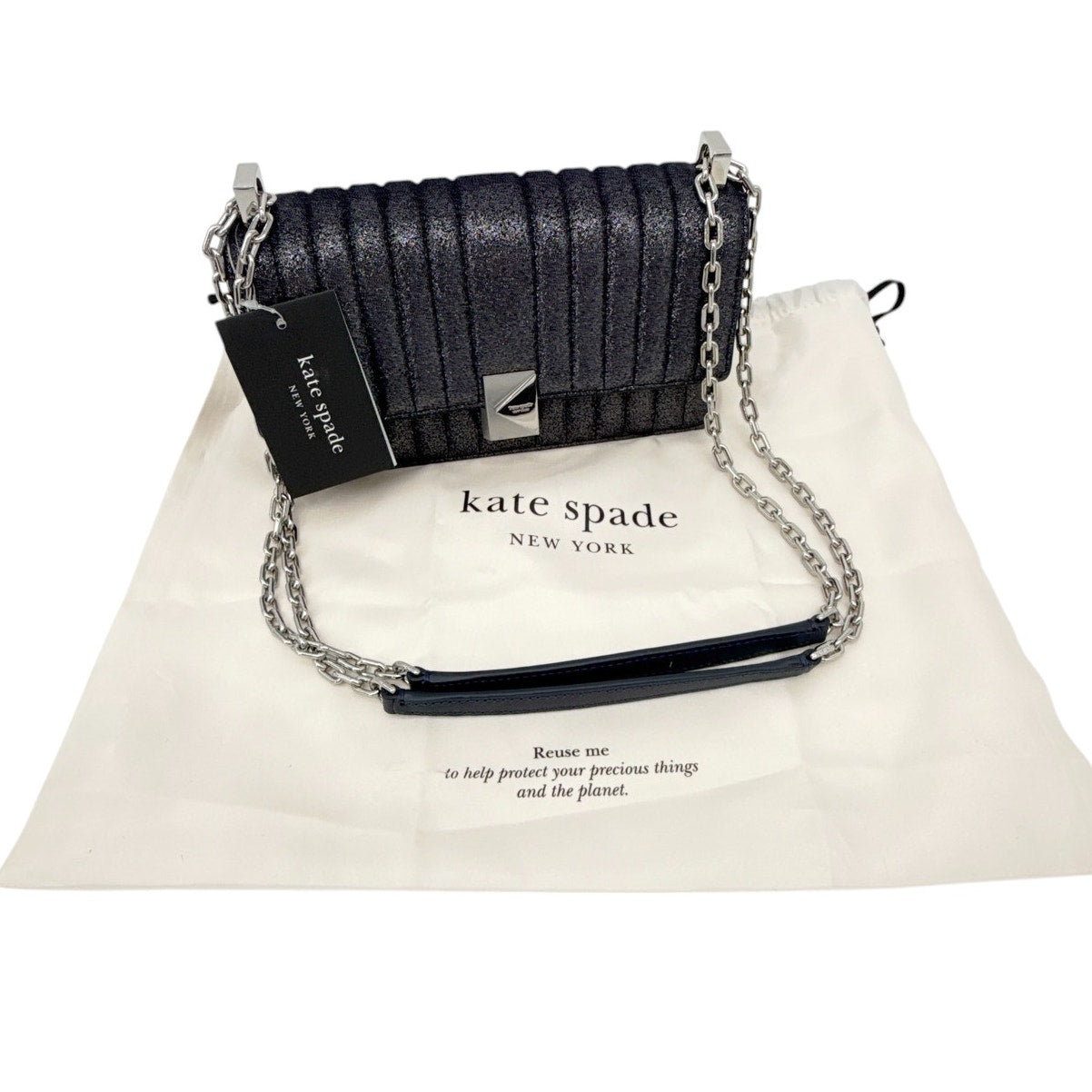KATE SPADE Deco Quilted Glitter Suede Mini Flap Chain Crossbody