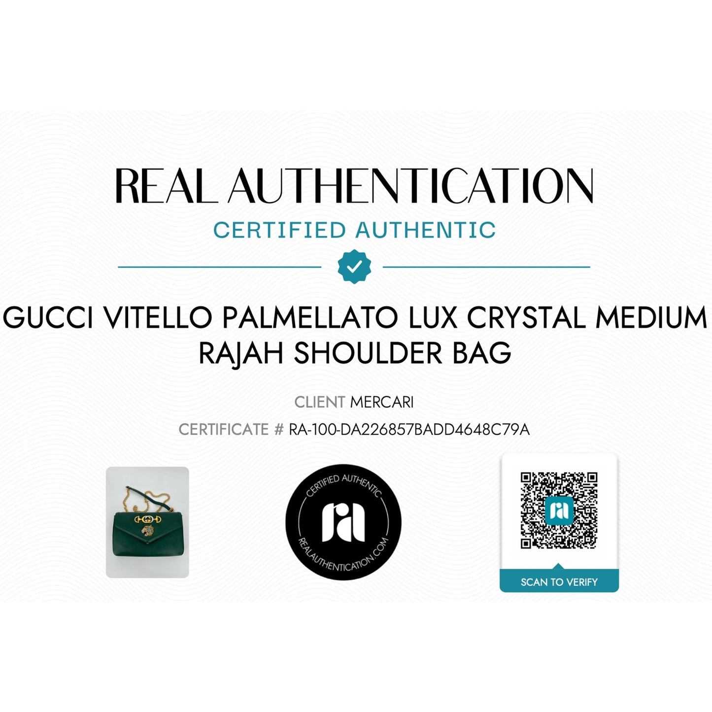 GUCCI Vitello Palmellato Lux Crystal Medium Rajah Shoulder Bag in Vintage Green