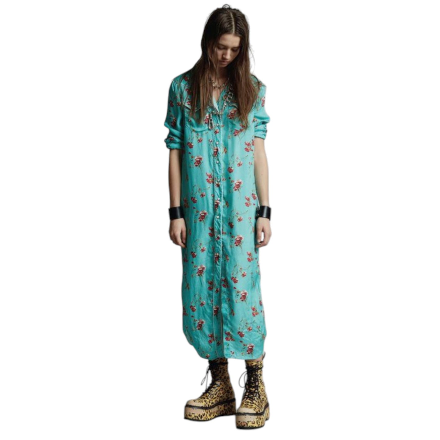 R13 Cowboy Dress in Light Blue Floral M