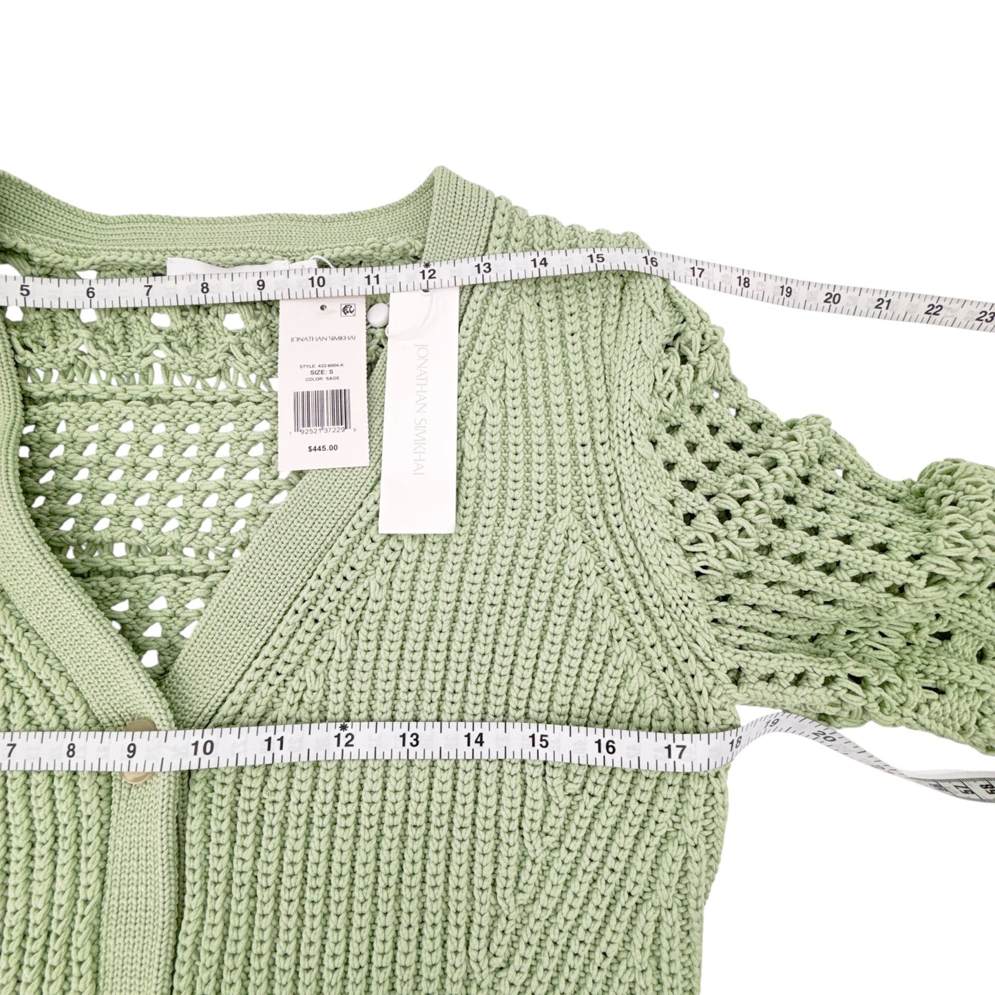 JONATHAN SIMKHAI Ambrose Crochet Cardigan in Sage S