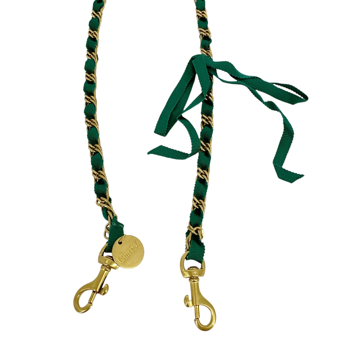 CLARE V. Shoulder Strap in Fern Grosgrain Chain