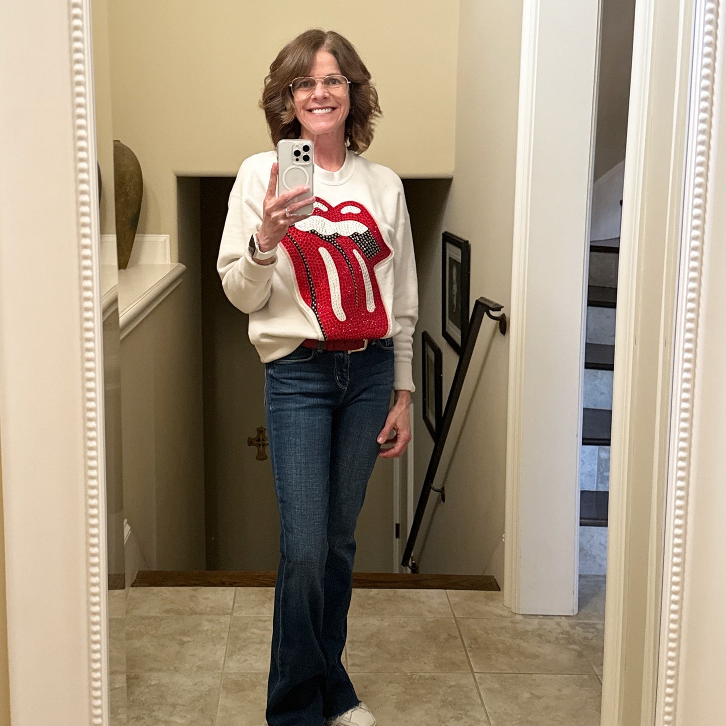 MADEWORN Rolling Stones Crystal Patch Classic Crew Sweatshirt S