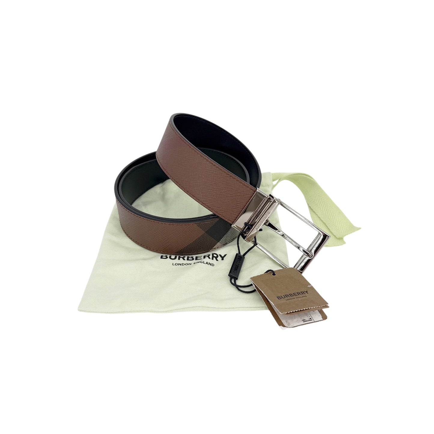 BURBERRY Louis 35mm Reversible Buckle Giant Check E-Canvas Belt 80|32
