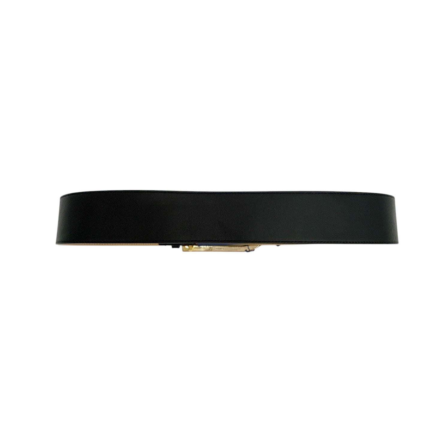 POLO RALPH LAUREN Elongated-Buckle Leather Belt in Black & Gold S