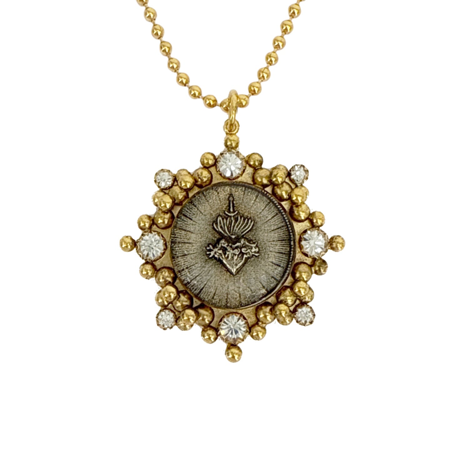VIRGINS SAINTS & ANGELS VSA Cloister Sacred Heart Charm Necklace Gold with Ball Chain