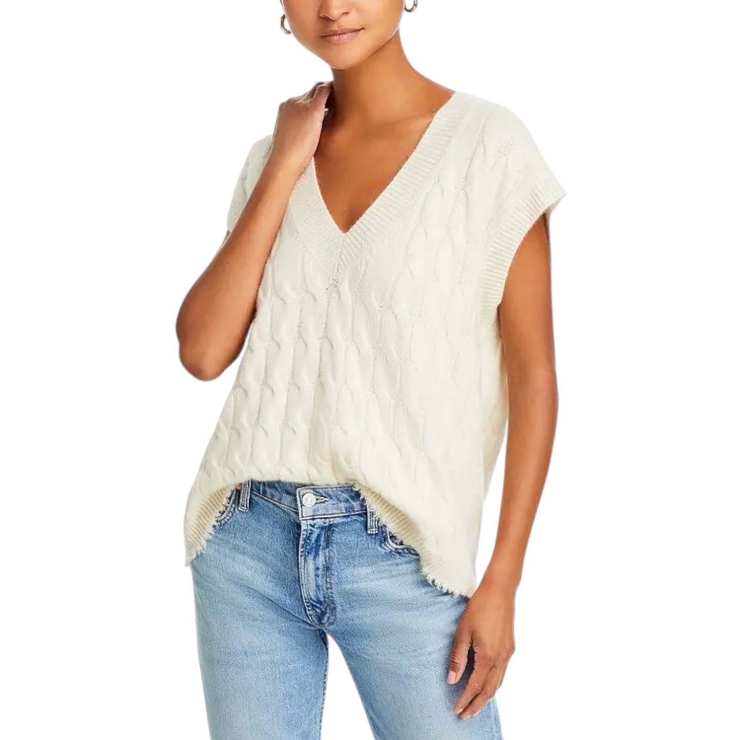 RE/DONE Cashmere Cable Vest in Ivory XS