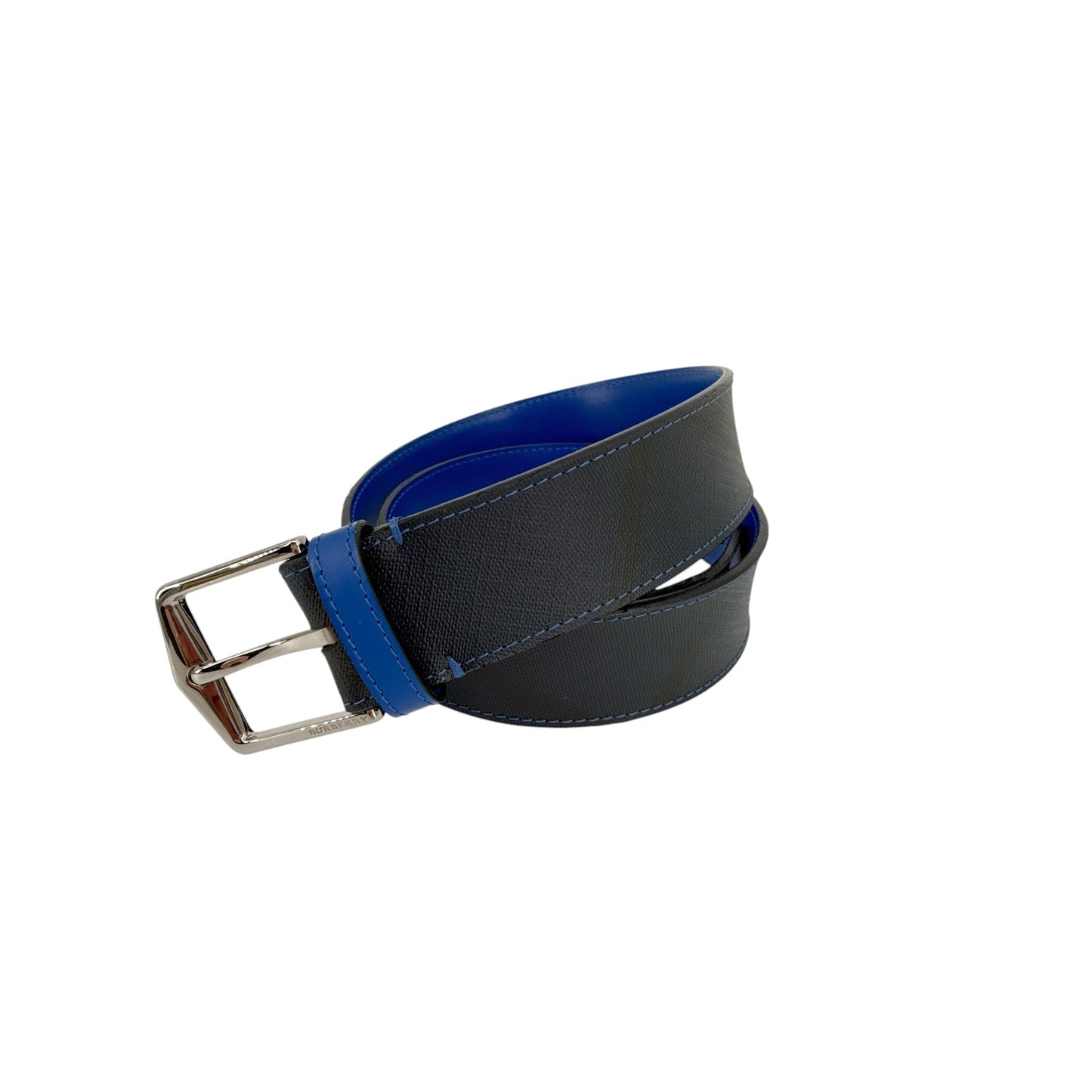 BURBERRY Joe London Check Leather Belt in Navy/Black 85cm|34in