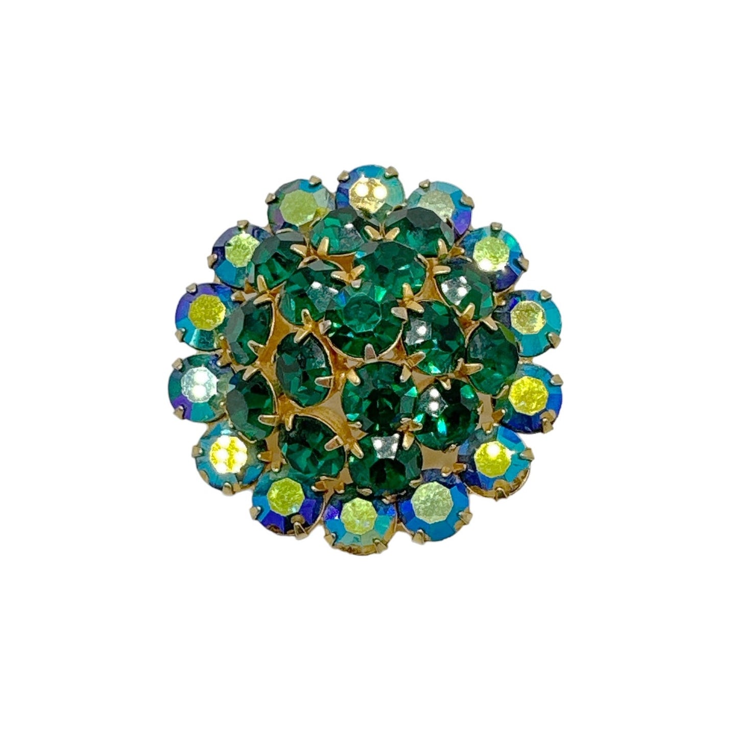 BROOCH Vintage Green Rhinestone Dome