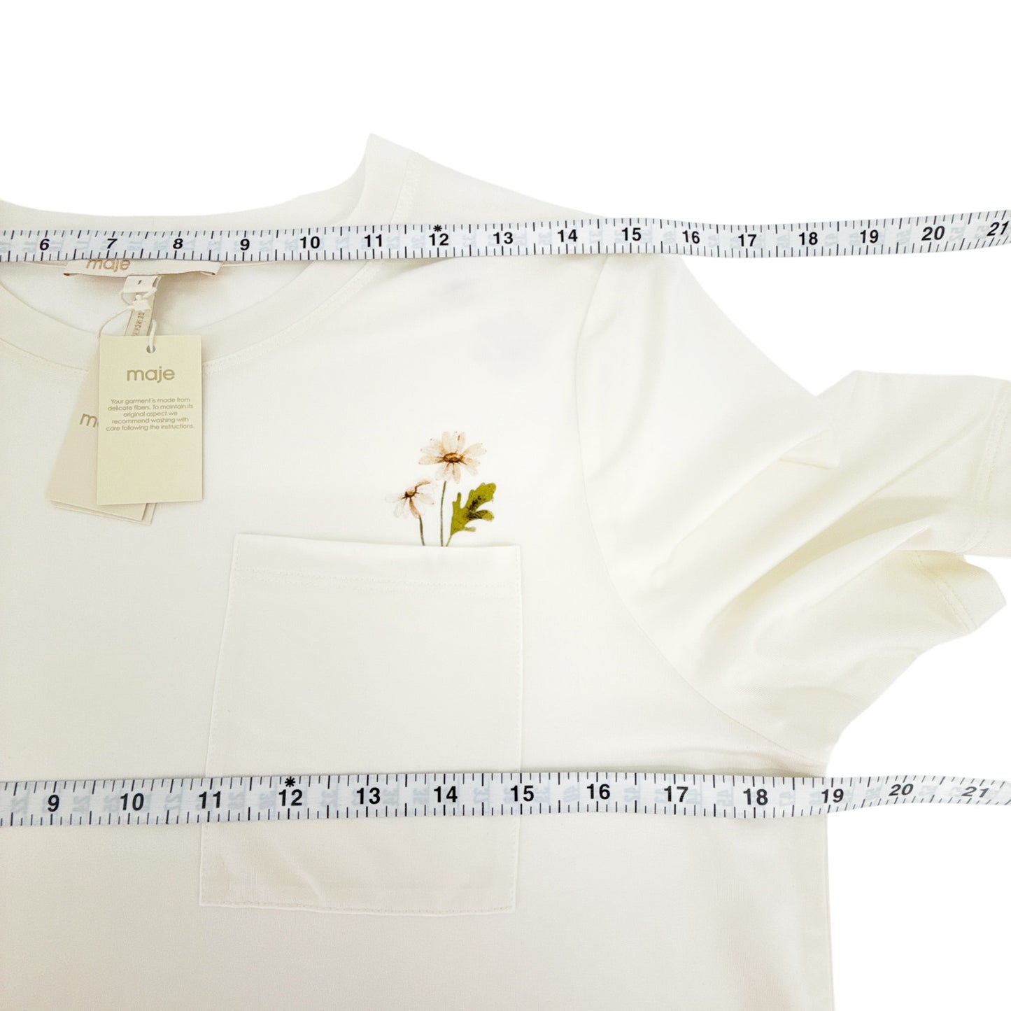MAJE Pocket Patch Stretch Woven T-Shirt in Ecru 1|S