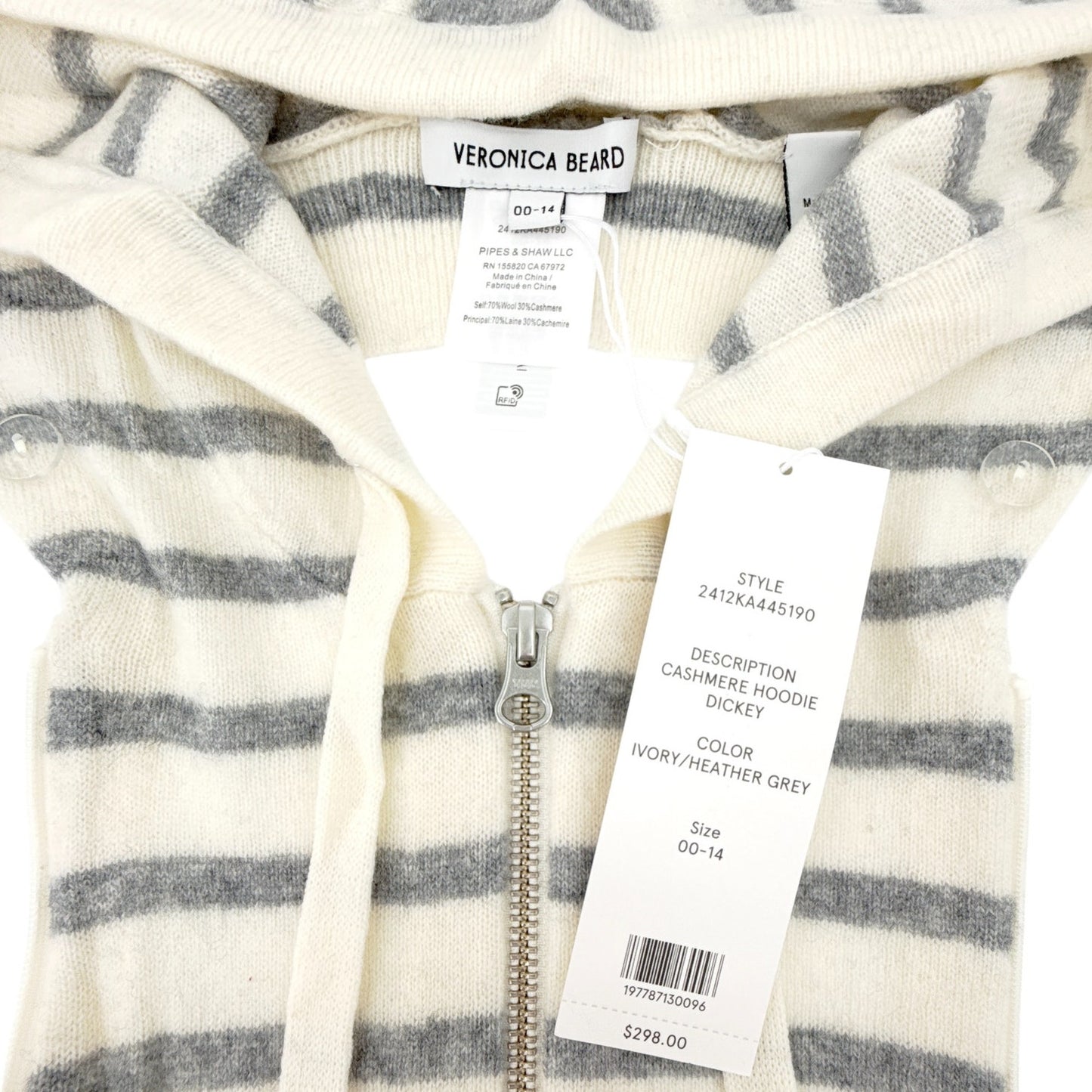 VERONICA BEARD Cashmere Hoodie Dickey in Ivory & Heather Grey