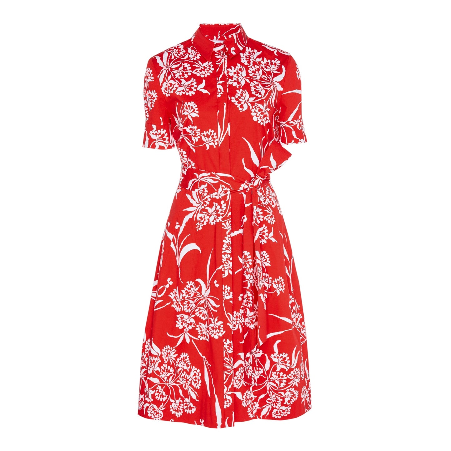 CAROLINA HERRERA Red Printed Short Sleeve Shirtdress in Red 6|M