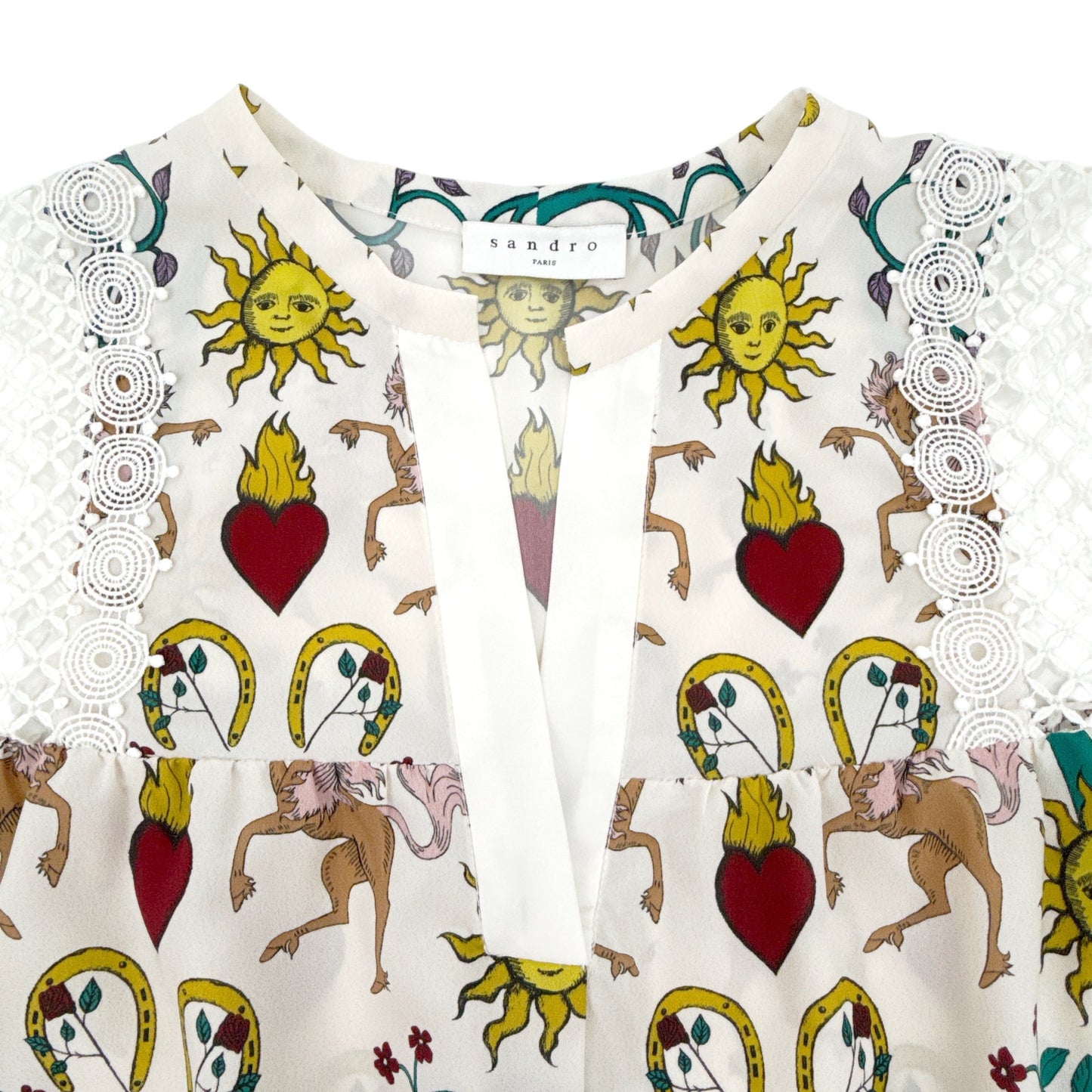 SANDRO Azucar Print Chiffon Blouse In Off White 2|M