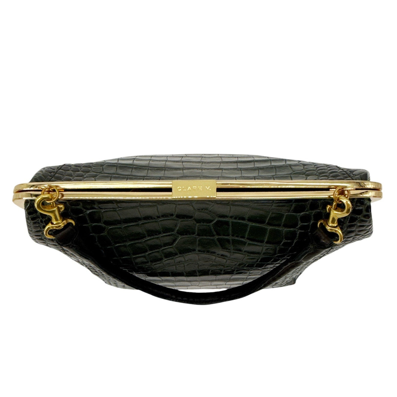 CLARE V. Le Big Box Bag Crocodile in Green