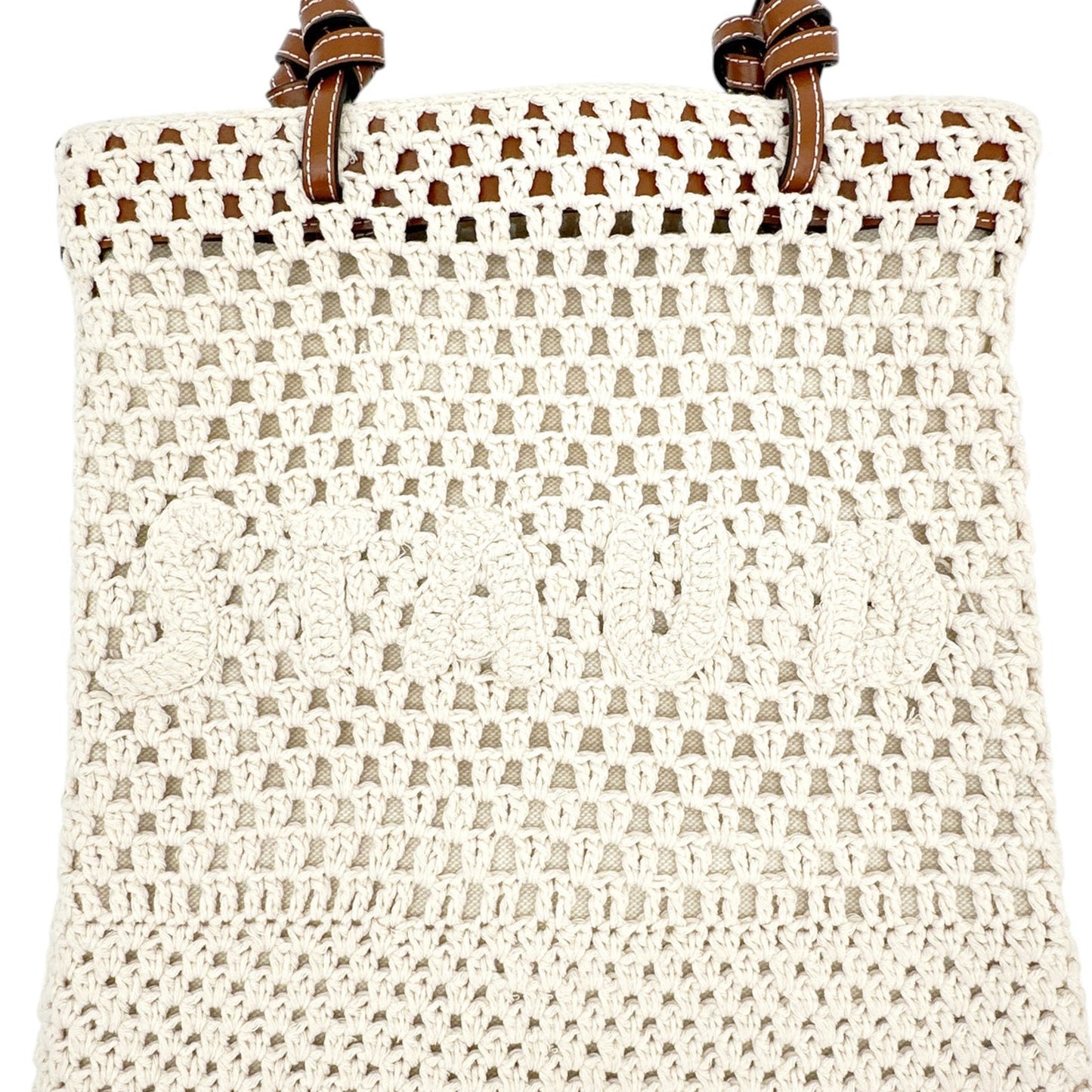 STAUD Crocheted Porte Tote Bag in Cream