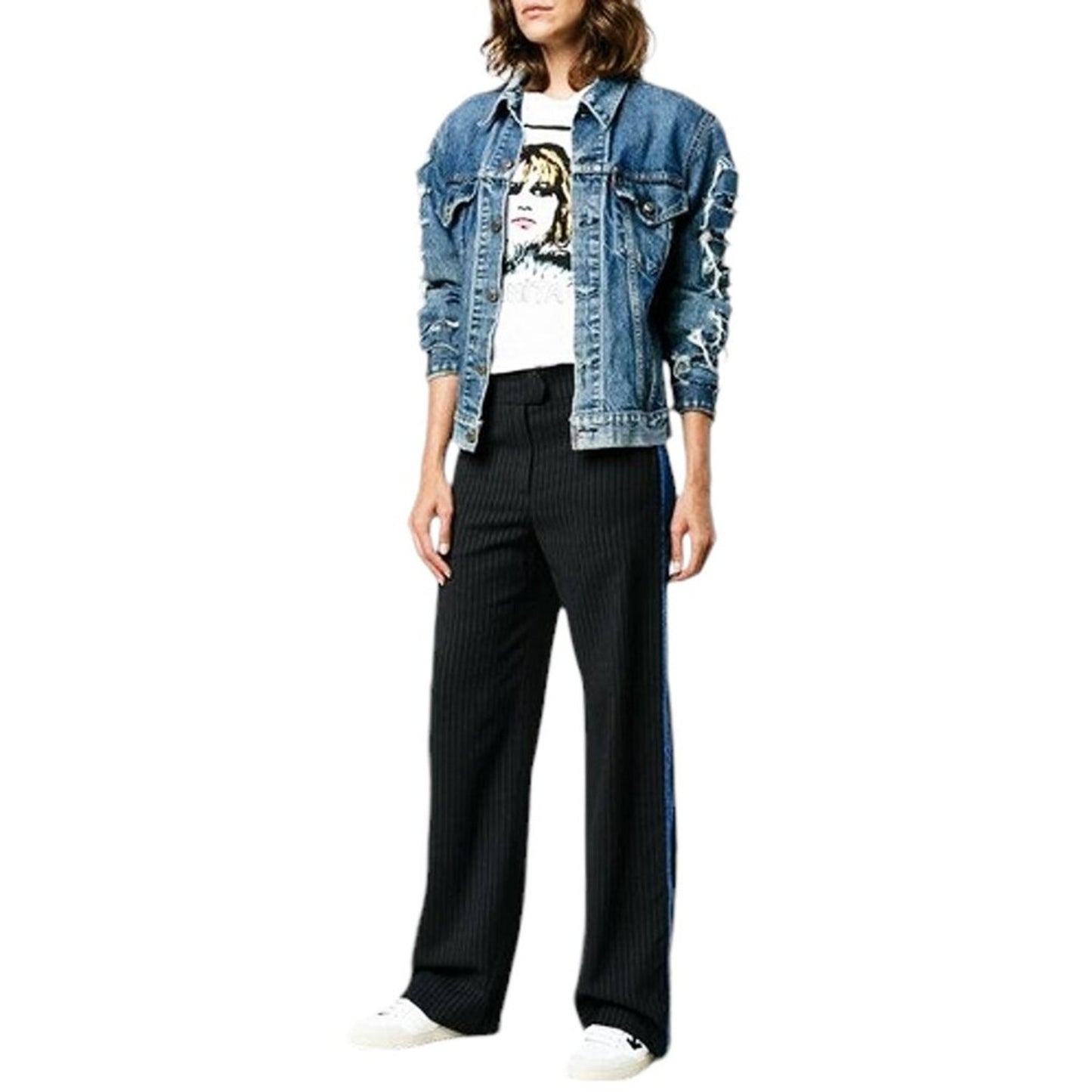 MIRA MIKATI Glitter Pinstripe Wide Leg Trousers 2