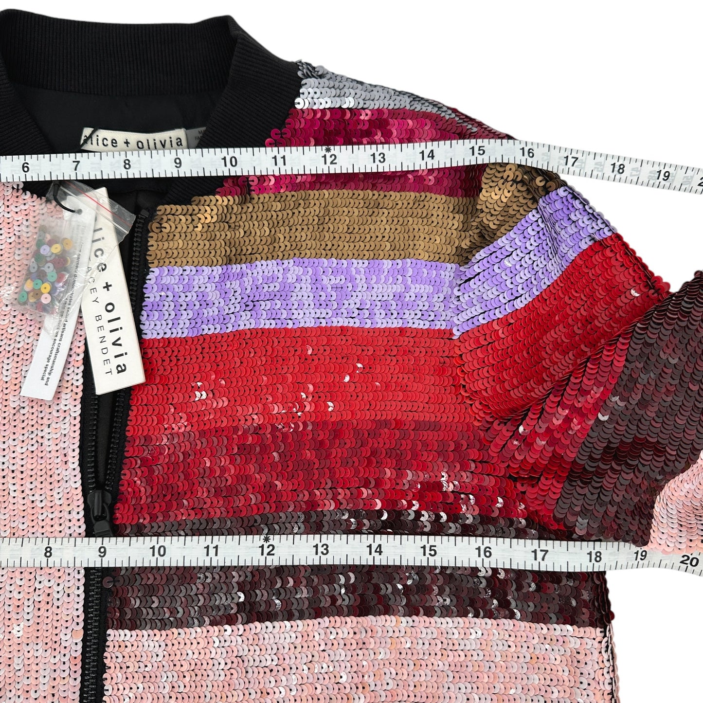 ALICE+OLIVIA Lonnie Sequin Cropped Varsity Jacket S
