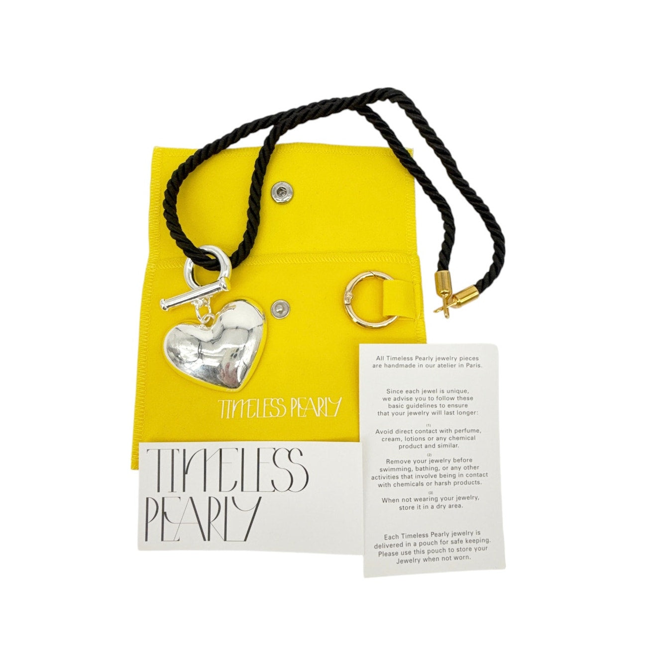 TIMELESS PEARLY Black Cord Necklace with Silver Heart