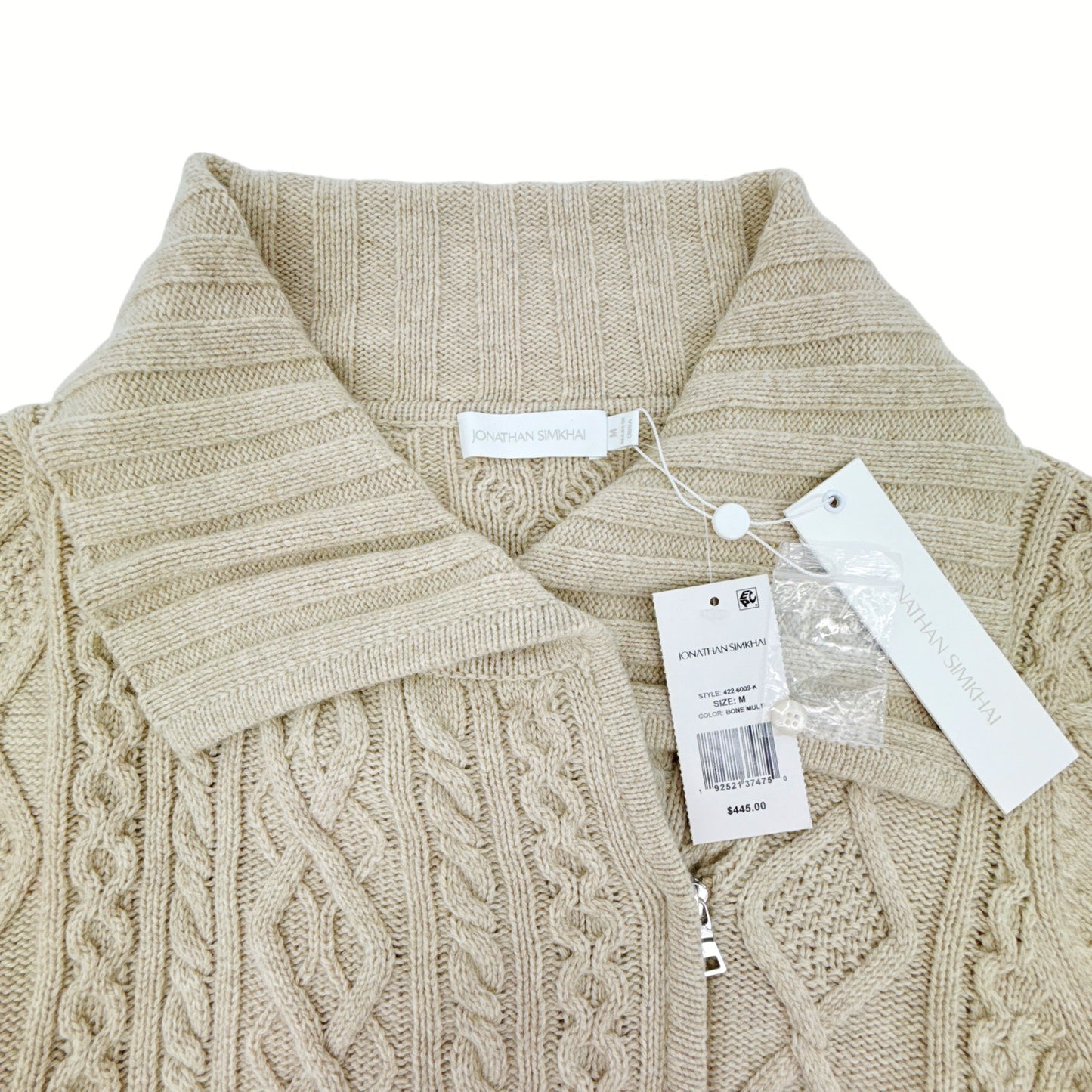 JONATHAN SIMKHAI Davina Patchwork Cardigan Jacket in Bone Multi M