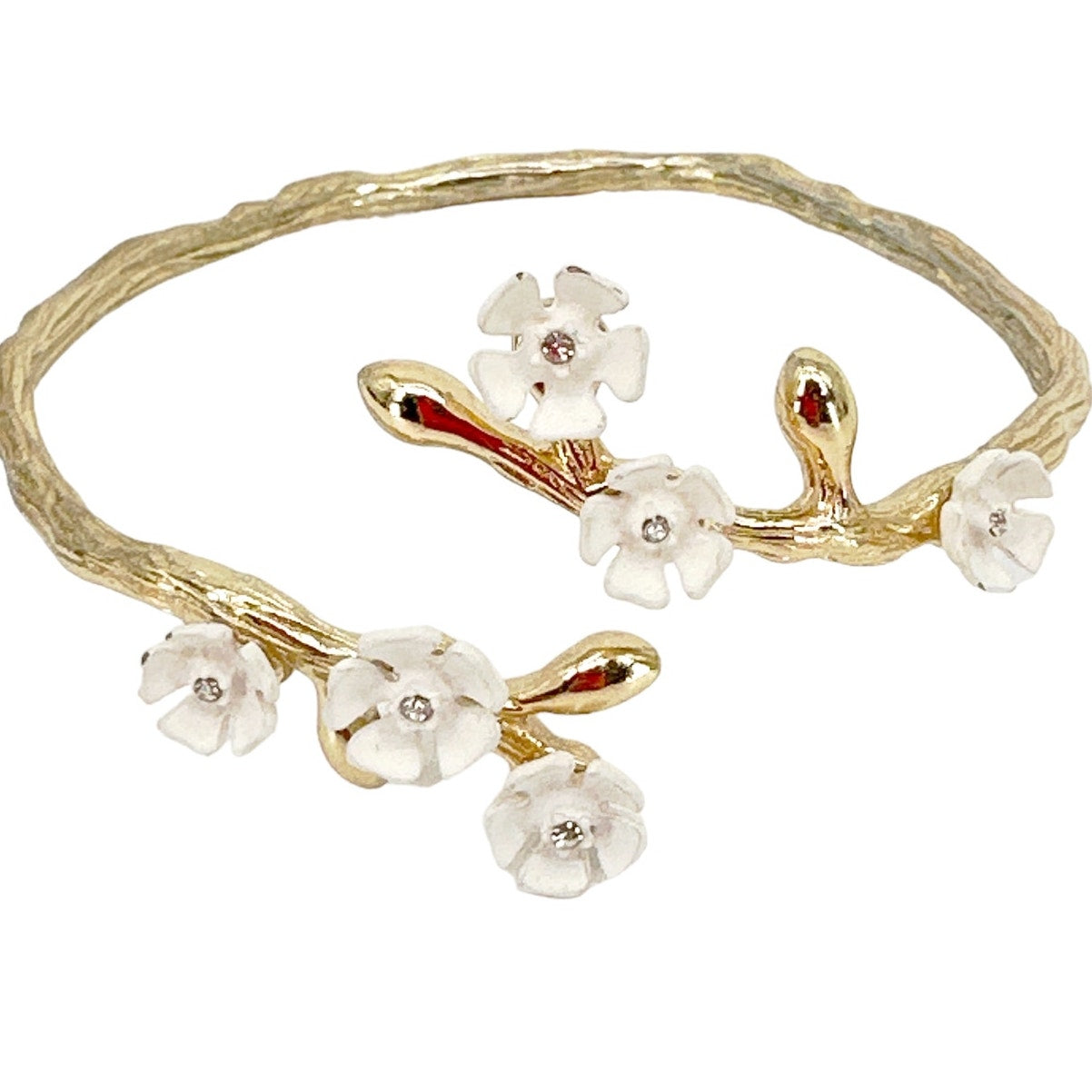 BANANA REPUBLIC Adjustable Cuff Floral Branch Bracelet in Gold & White