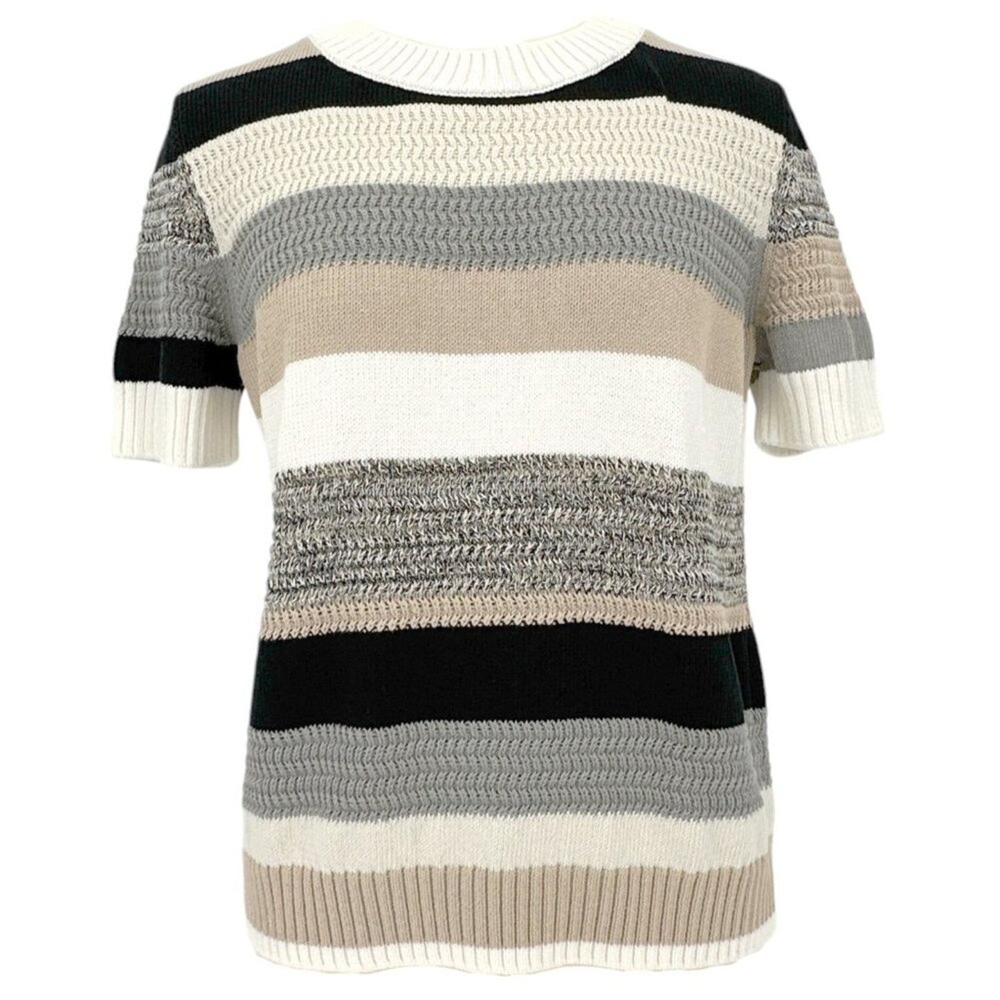 AKRIS PUNTO Striped Short Sleeve Crewneck Sweater 8|M