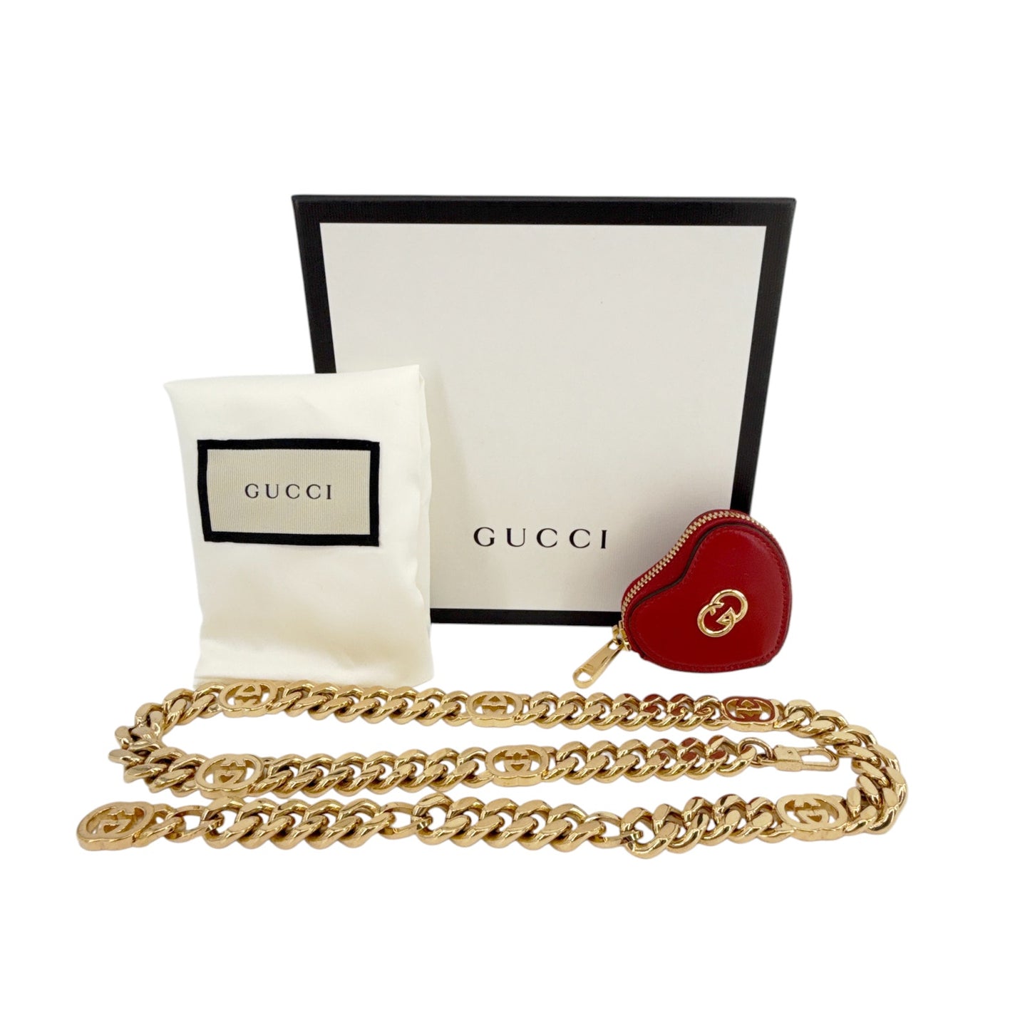 GUCCI Chain Belt with Interlocking G & Micro Heart Bag