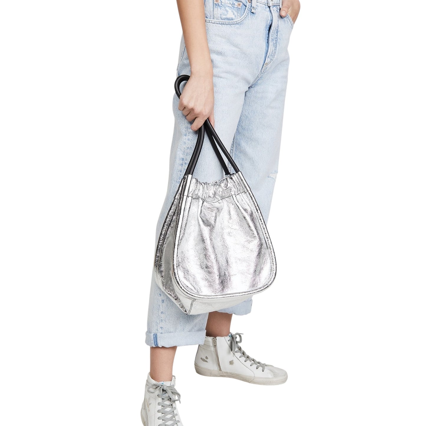 PROENZA SCHOULER Large Ruched Tote in Metallic Crinkled Leather