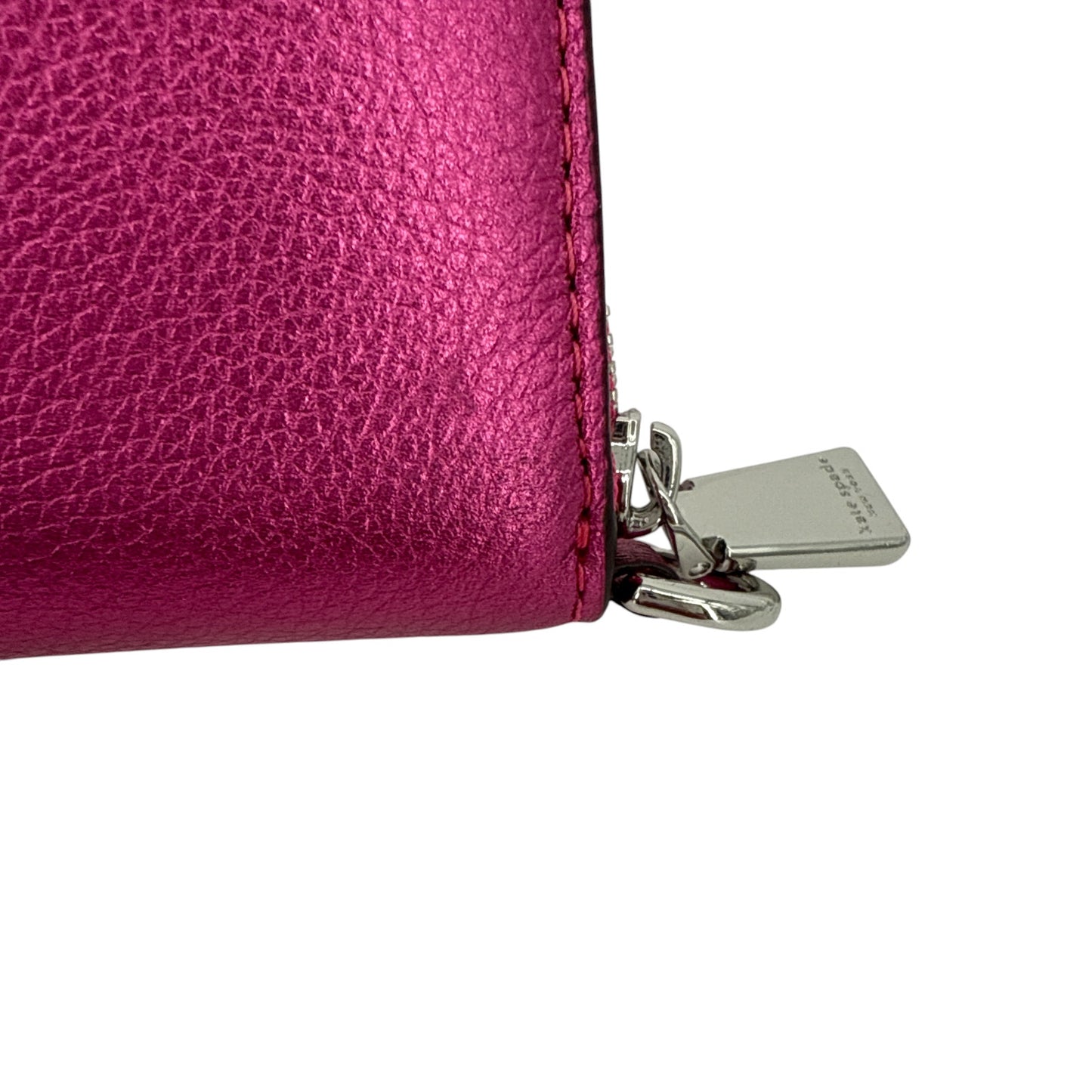 KATE SPADE Natasha Metallic Pebbled Leather Chain Compact Wristlet in Bikini Pink
