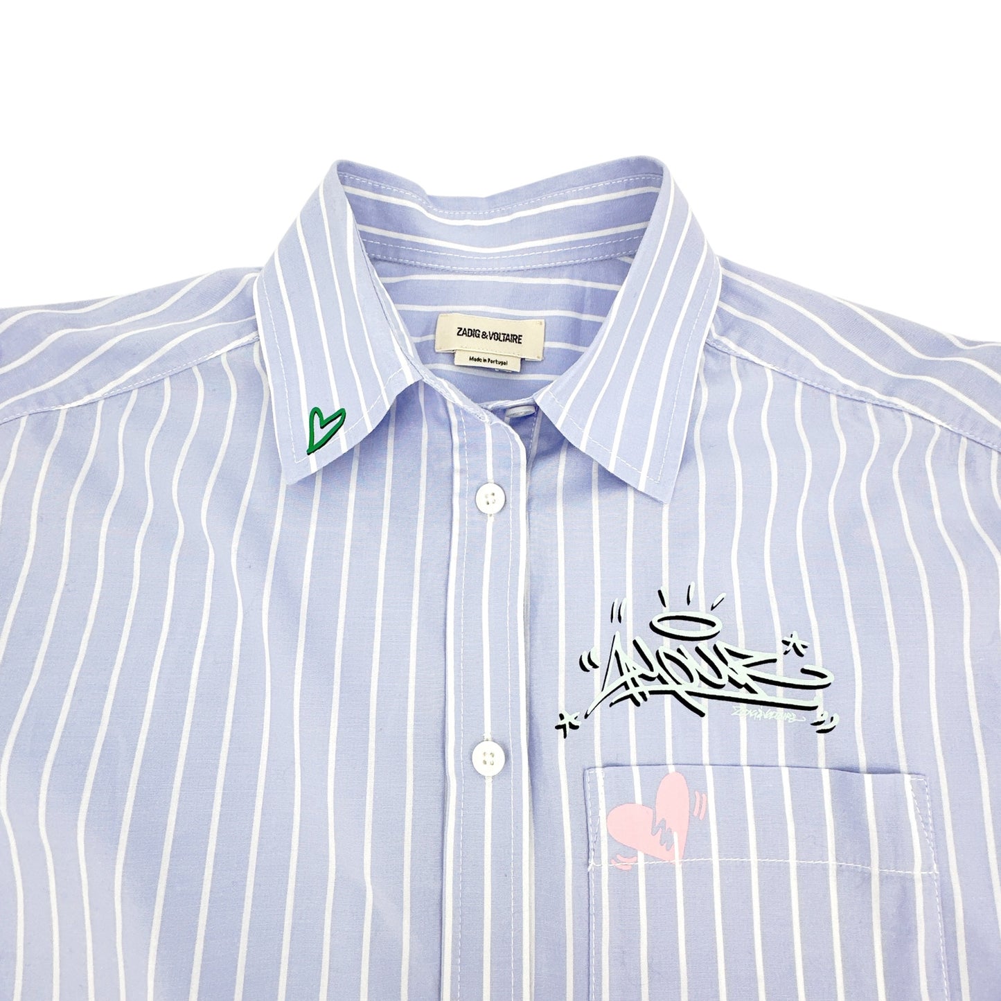 ZADIG & VOLTAIRE Tais Raye Tag Stripe Cotton Graphic Shirt S